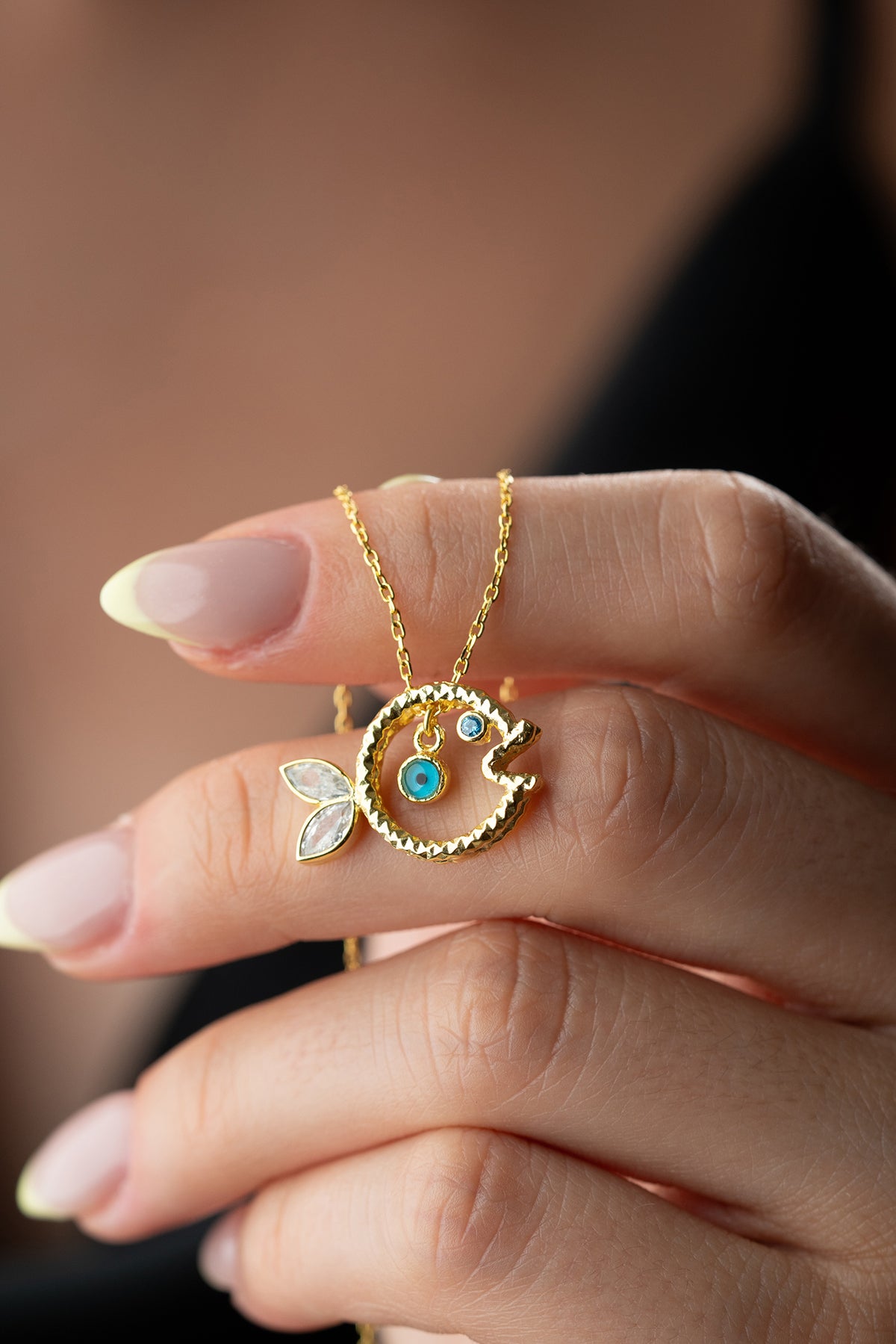 Gold Fish Evil Eye Charm Necklace