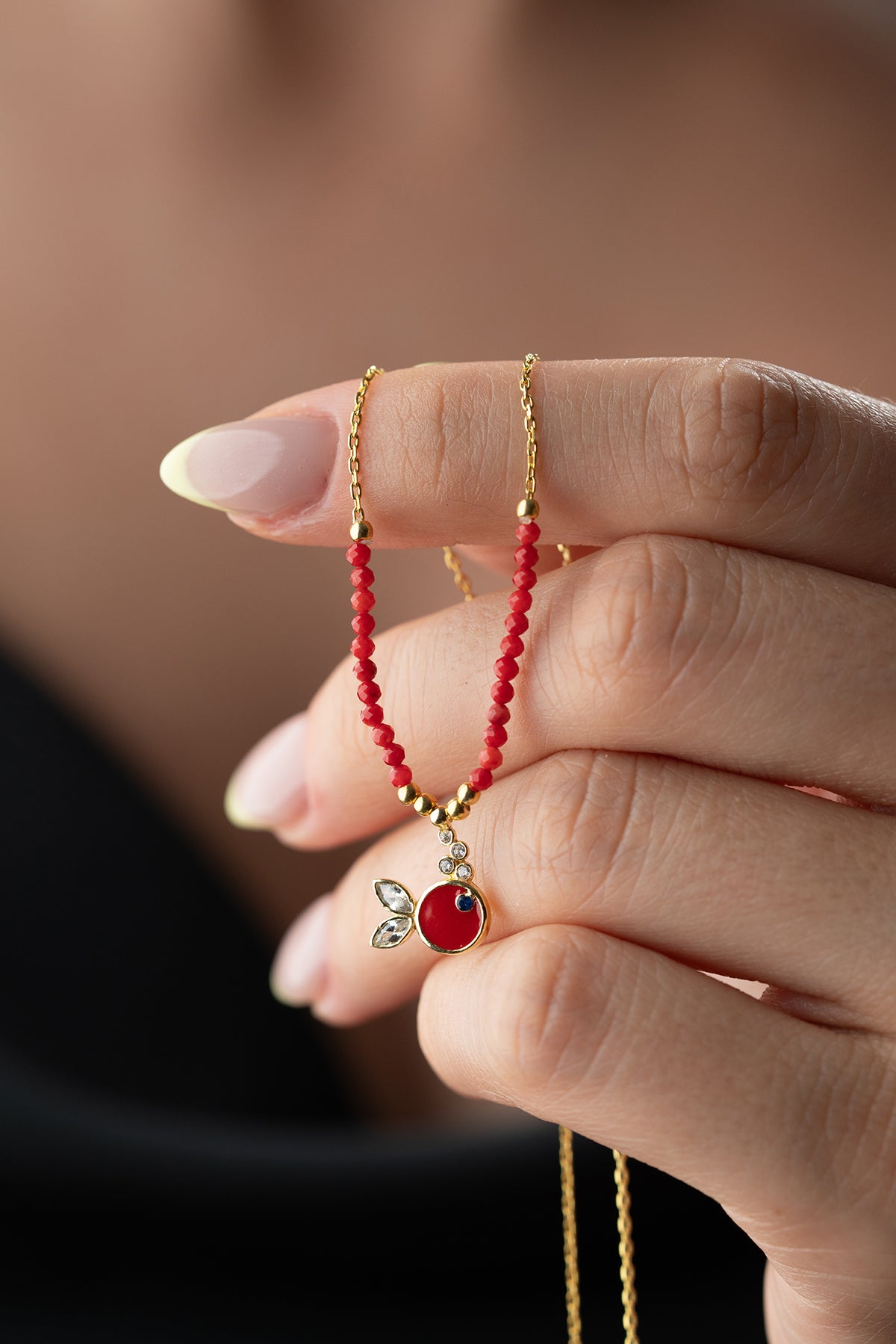 Red Enamel Fish Pendant Necklace