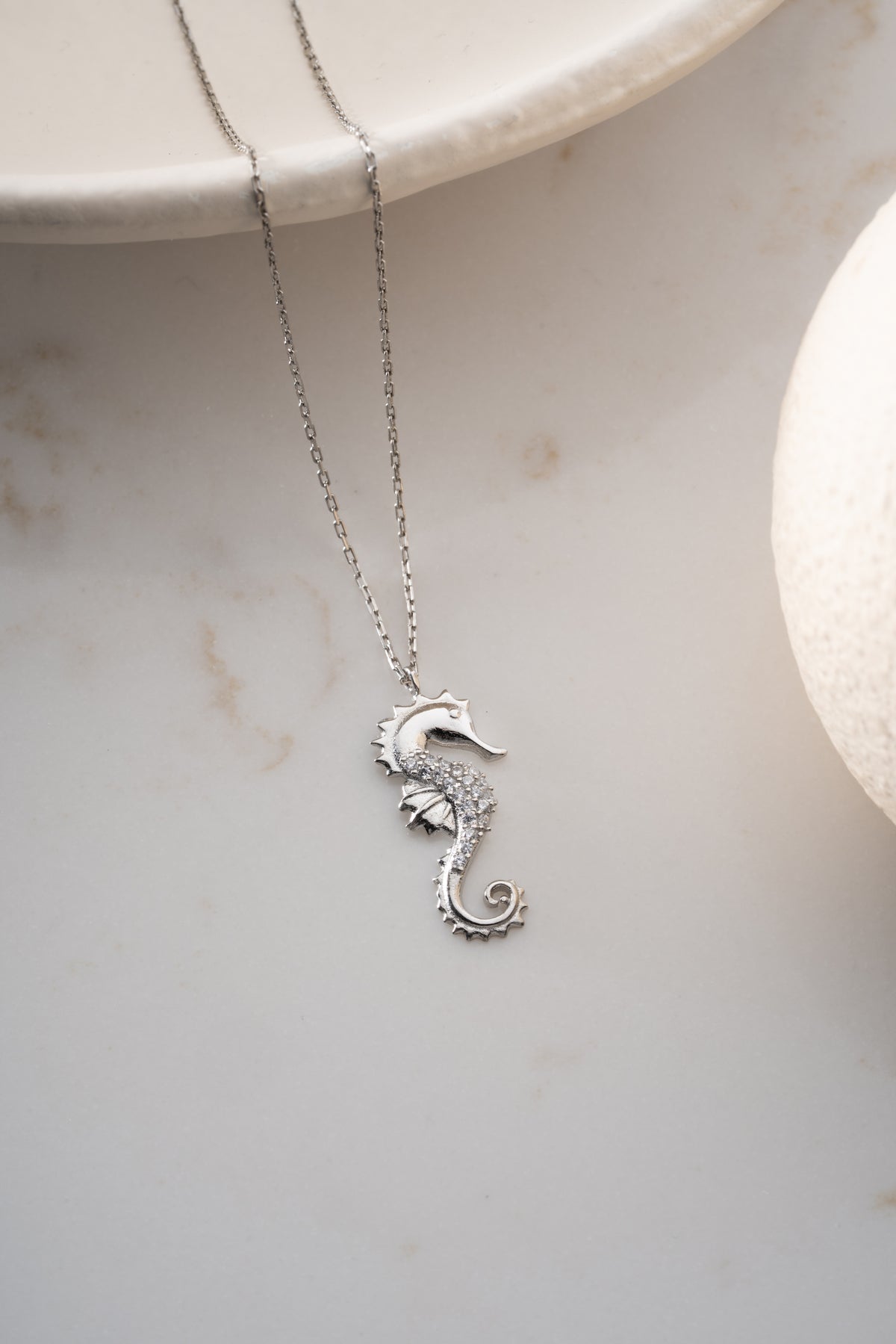 Pave Seahorse Pendant Necklace in Silver