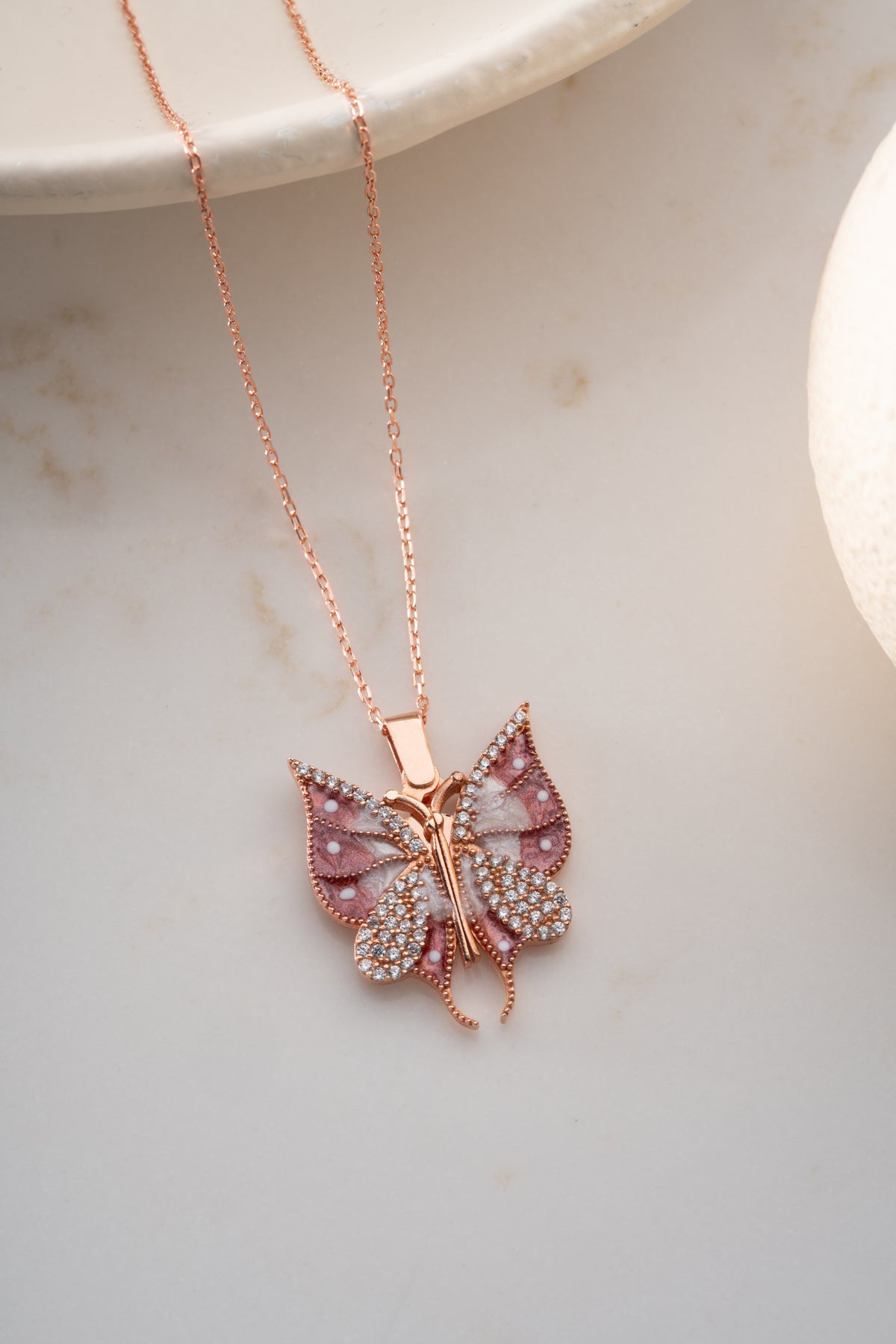 Butterfly Locket Pendant Necklace in Rose Gold