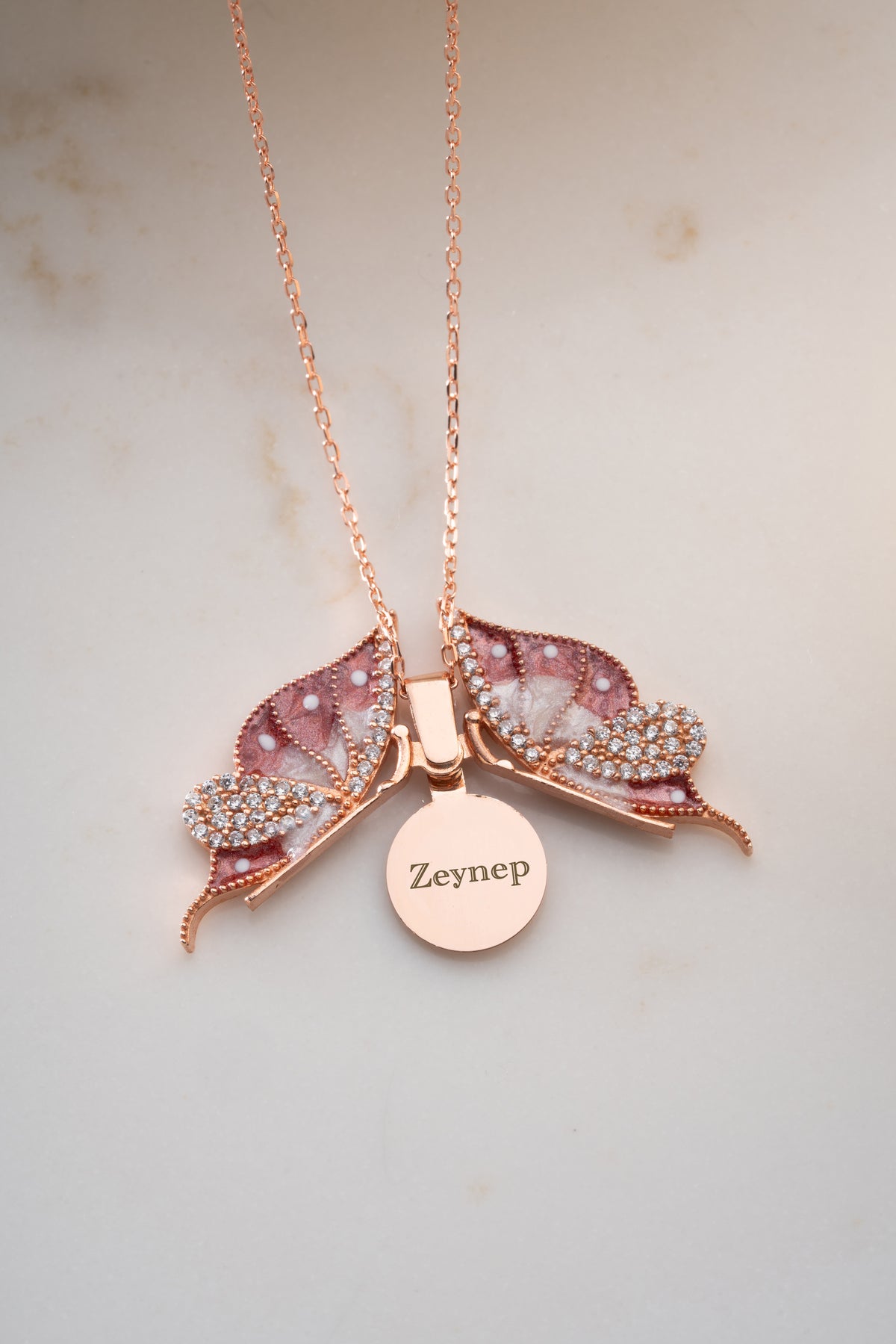 Butterfly Locket Pendant Necklace in Rose Gold