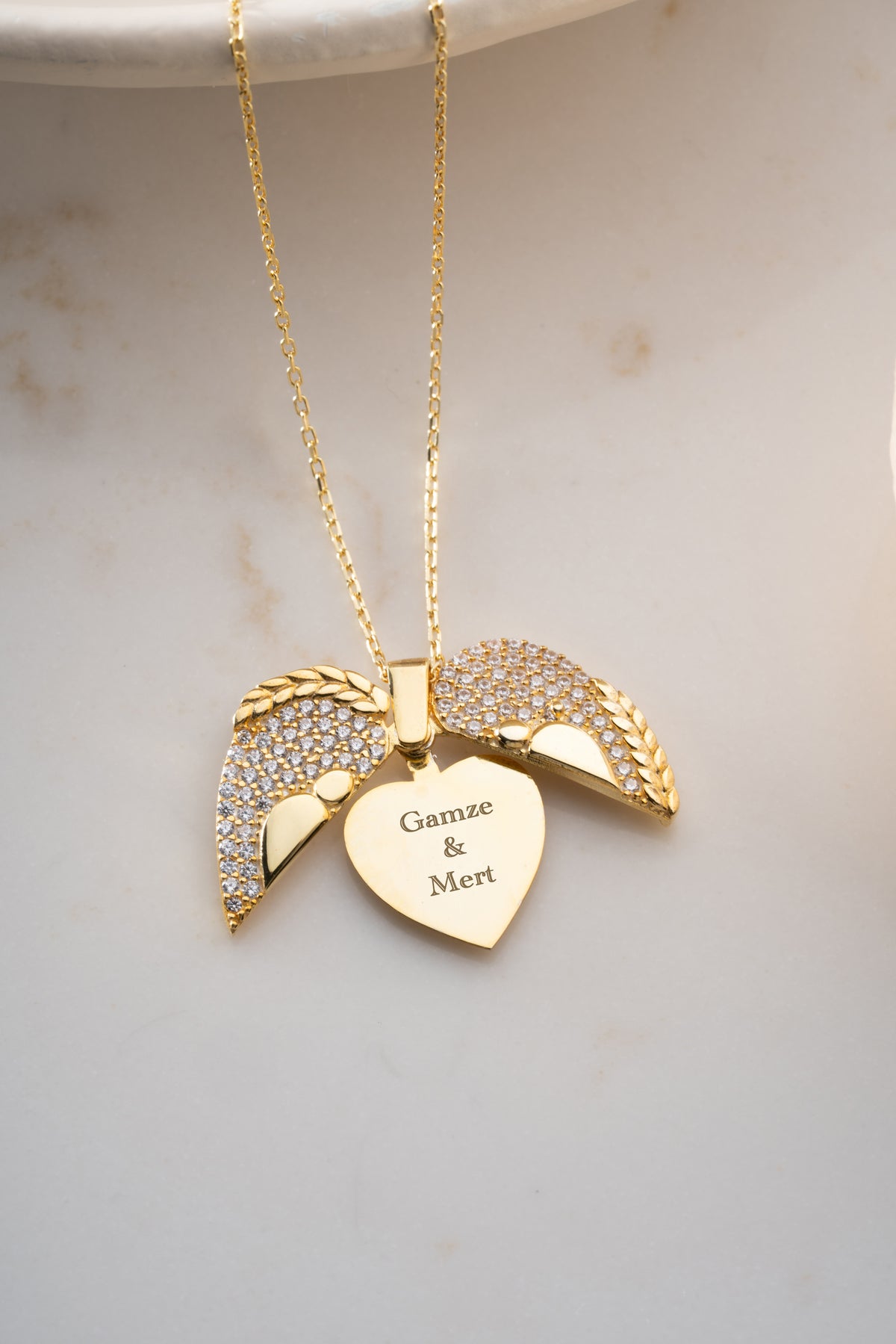 Angel Wing Heart Locket Necklace