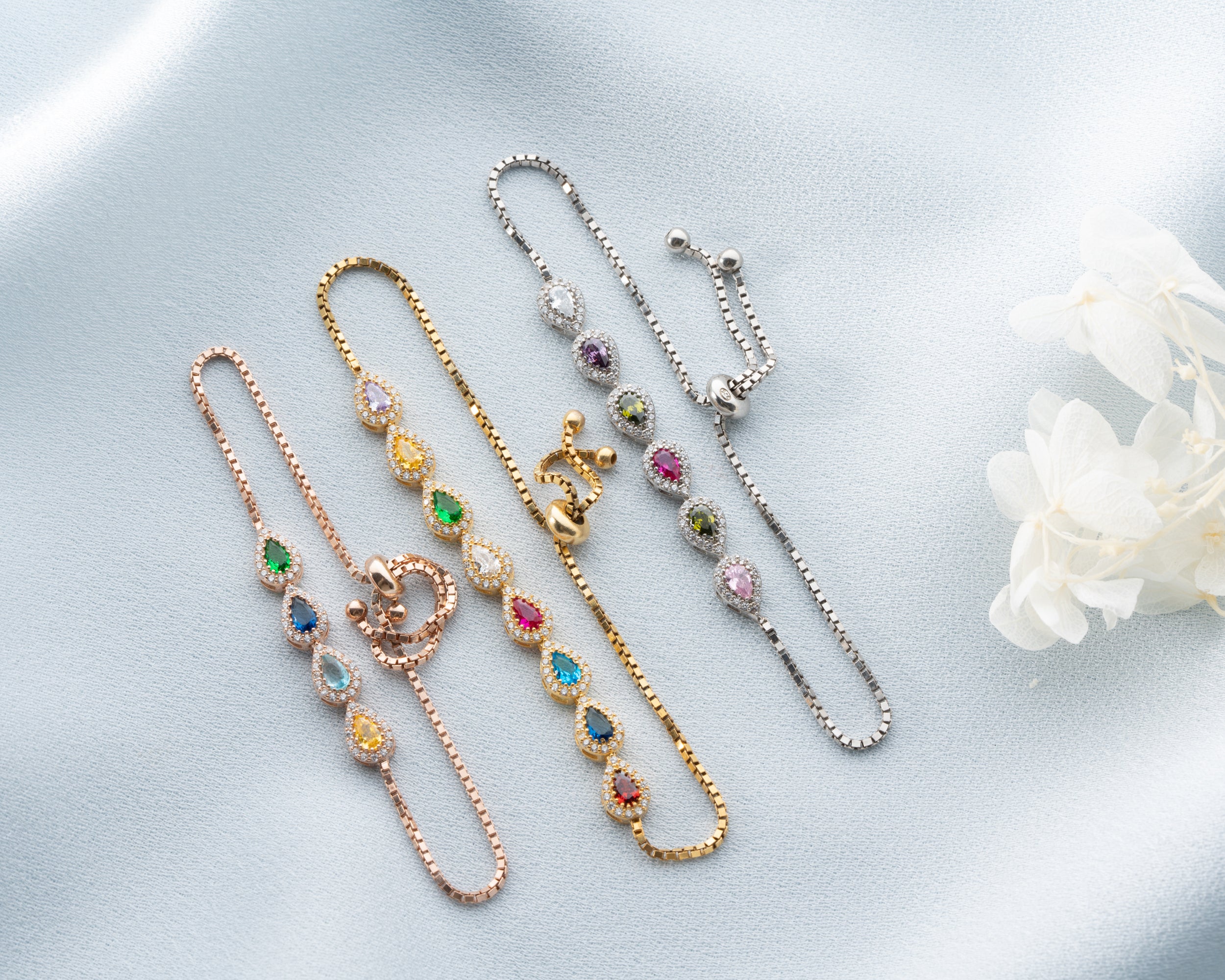 Custom Teardrop Birthstone Family Bracelet