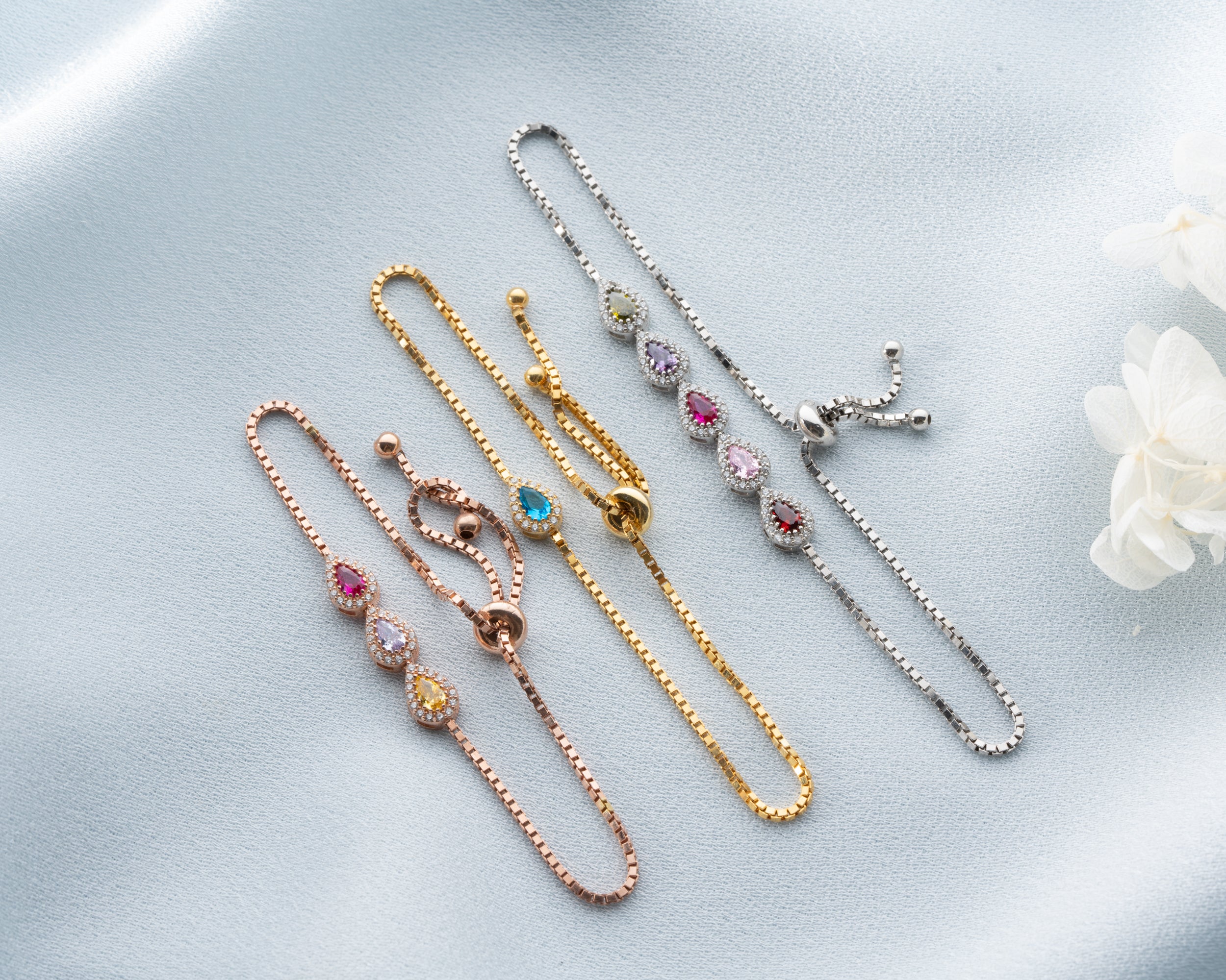 Custom Teardrop Birthstone Family Bracelet