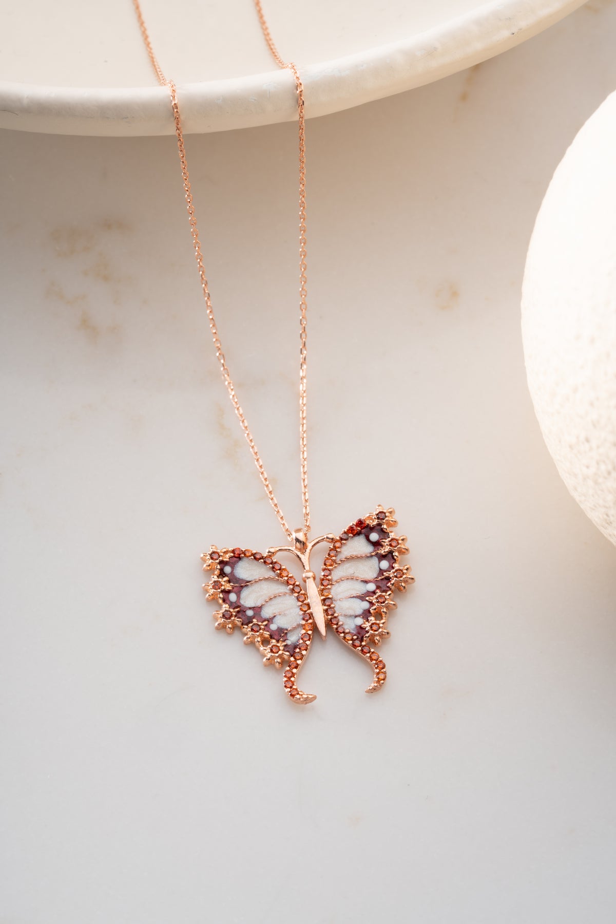 Rose Gold Garnet Butterfly Necklace