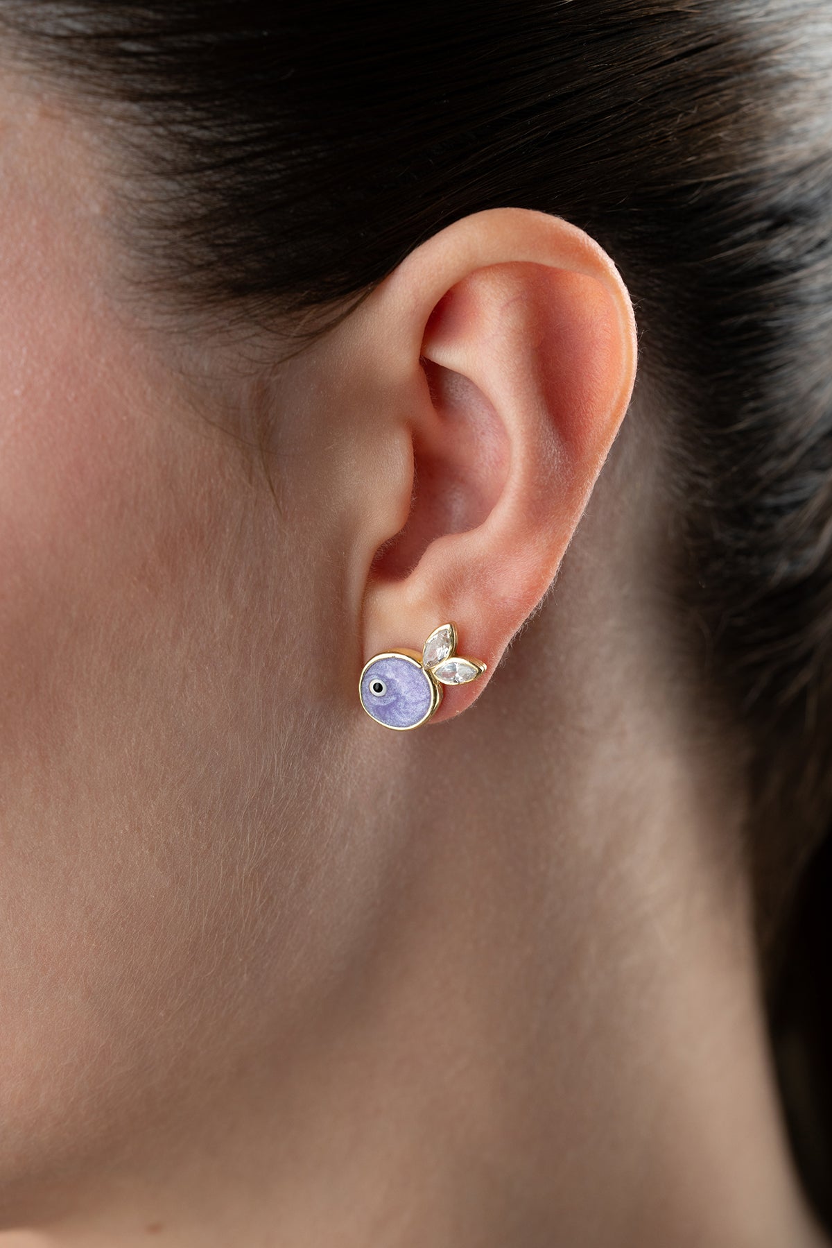 Purple Evil Eye Crystal Stud Earrings
