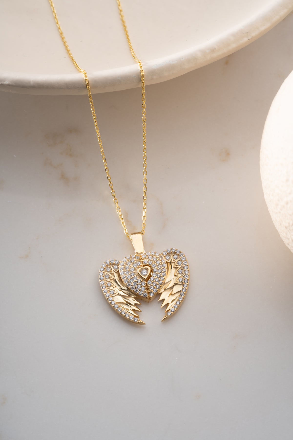 Angel Wing Heart Pendant Necklace