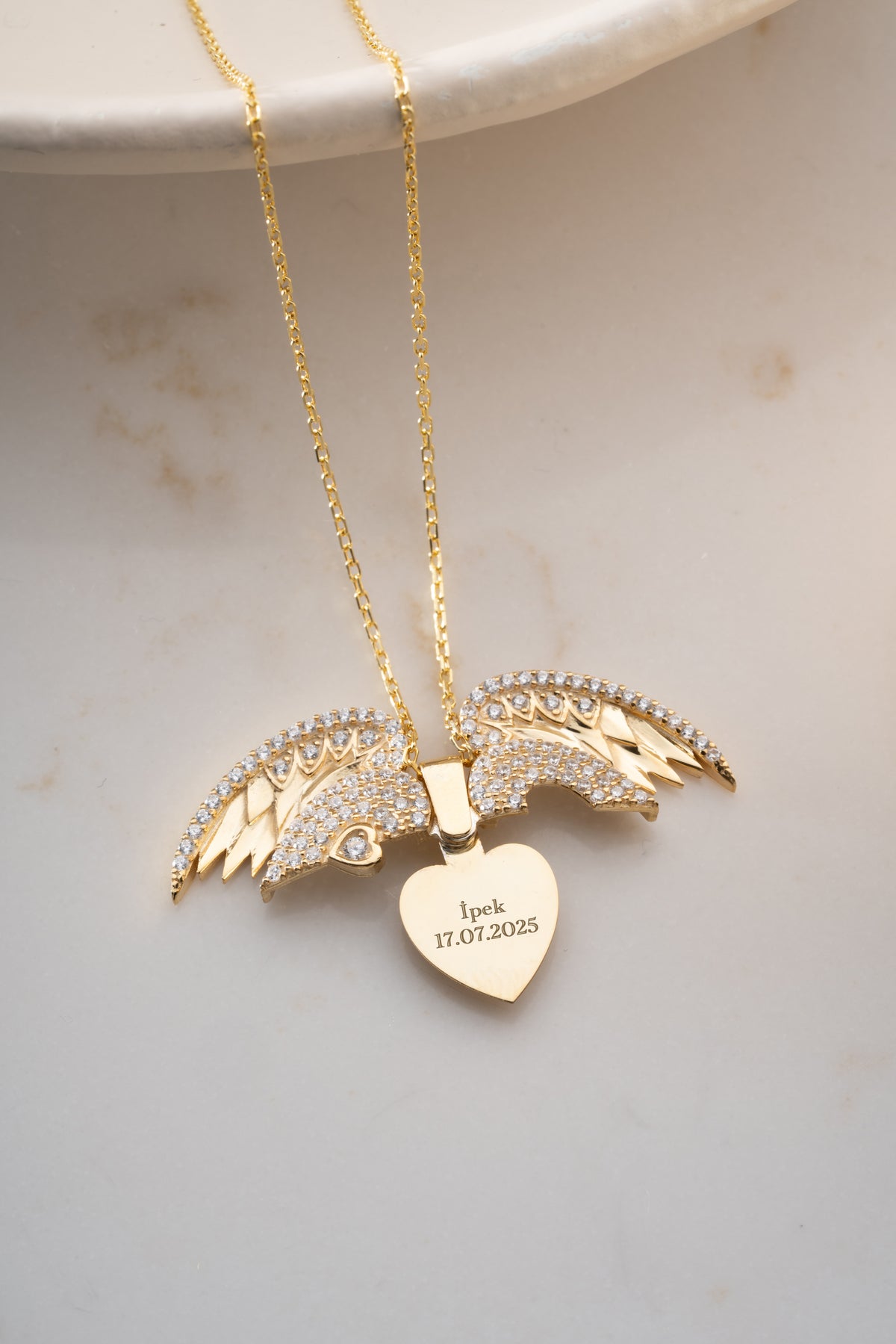 Angel Wing Heart Pendant Necklace