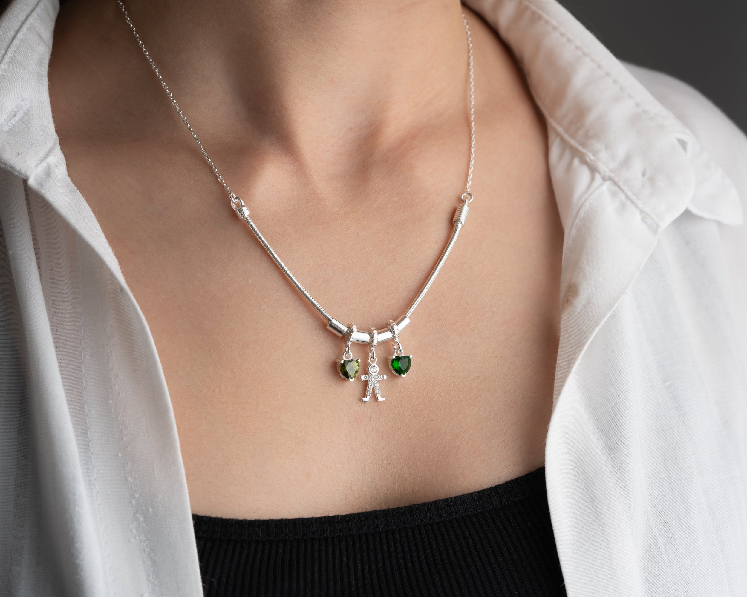 Custom Family Birthstone Charm Necklace