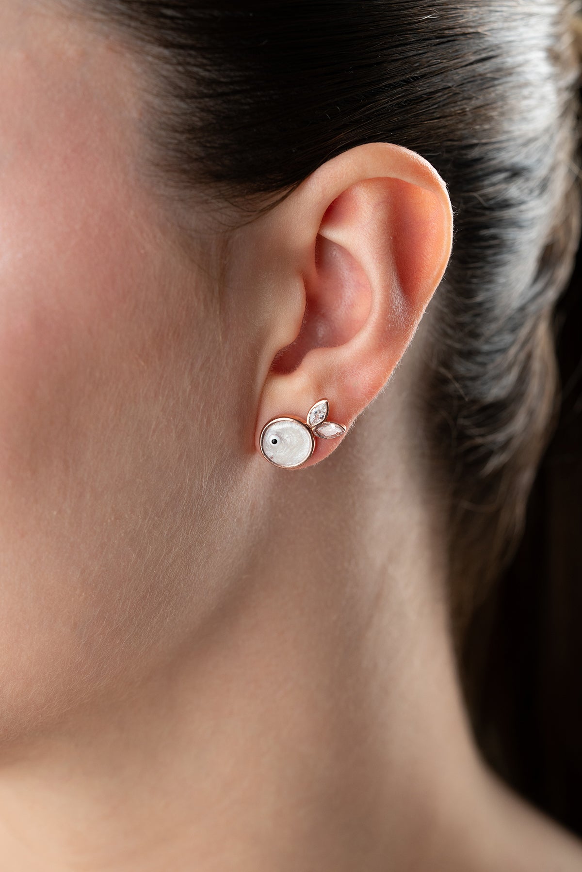 Mother of Pearl Fish Stud Earrings Rose Gold