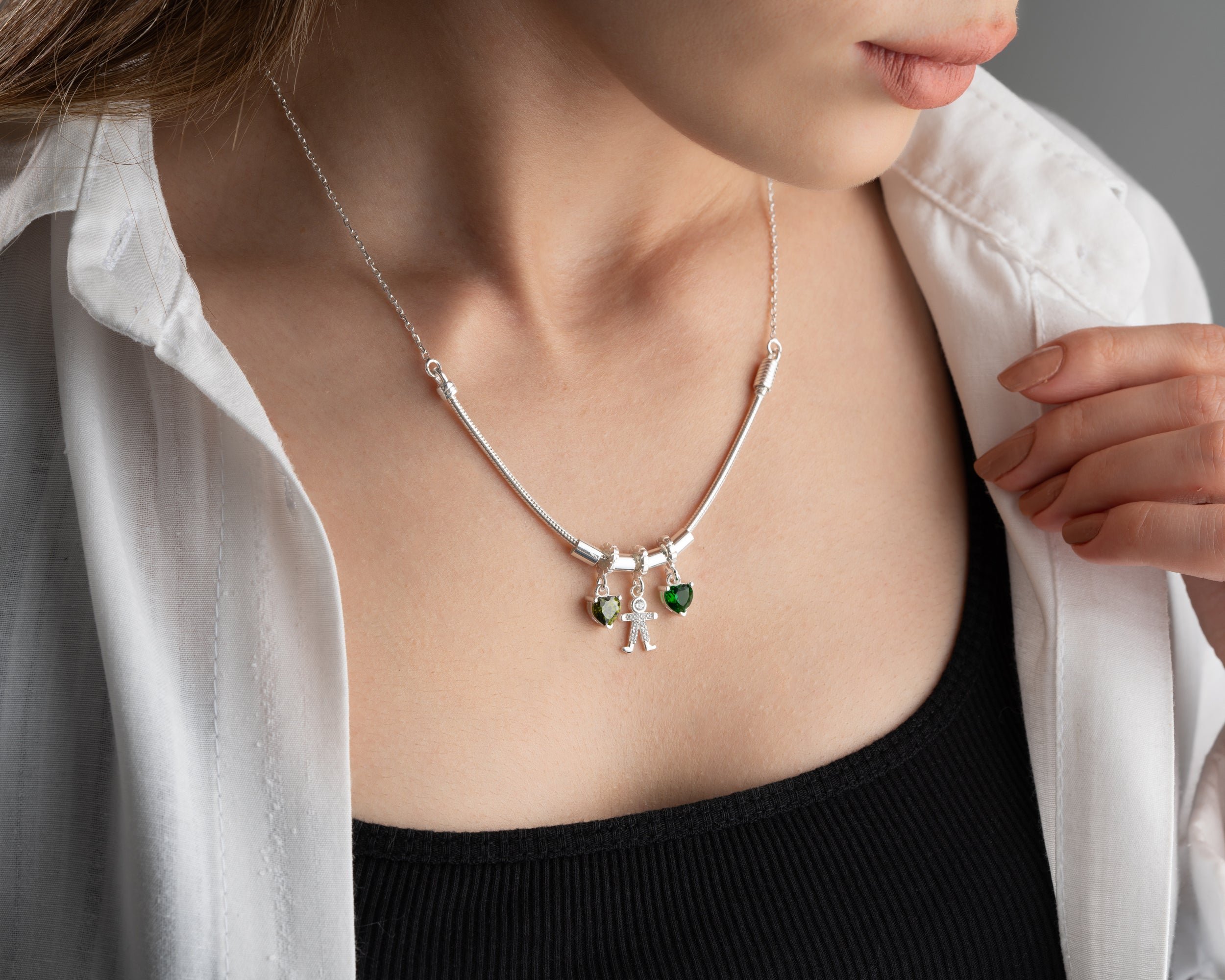 Custom Family Birthstone Charm Necklace