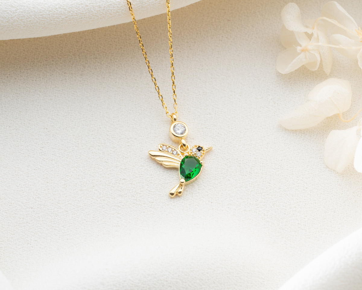 Hummingbird Birthstone Pendant Necklace