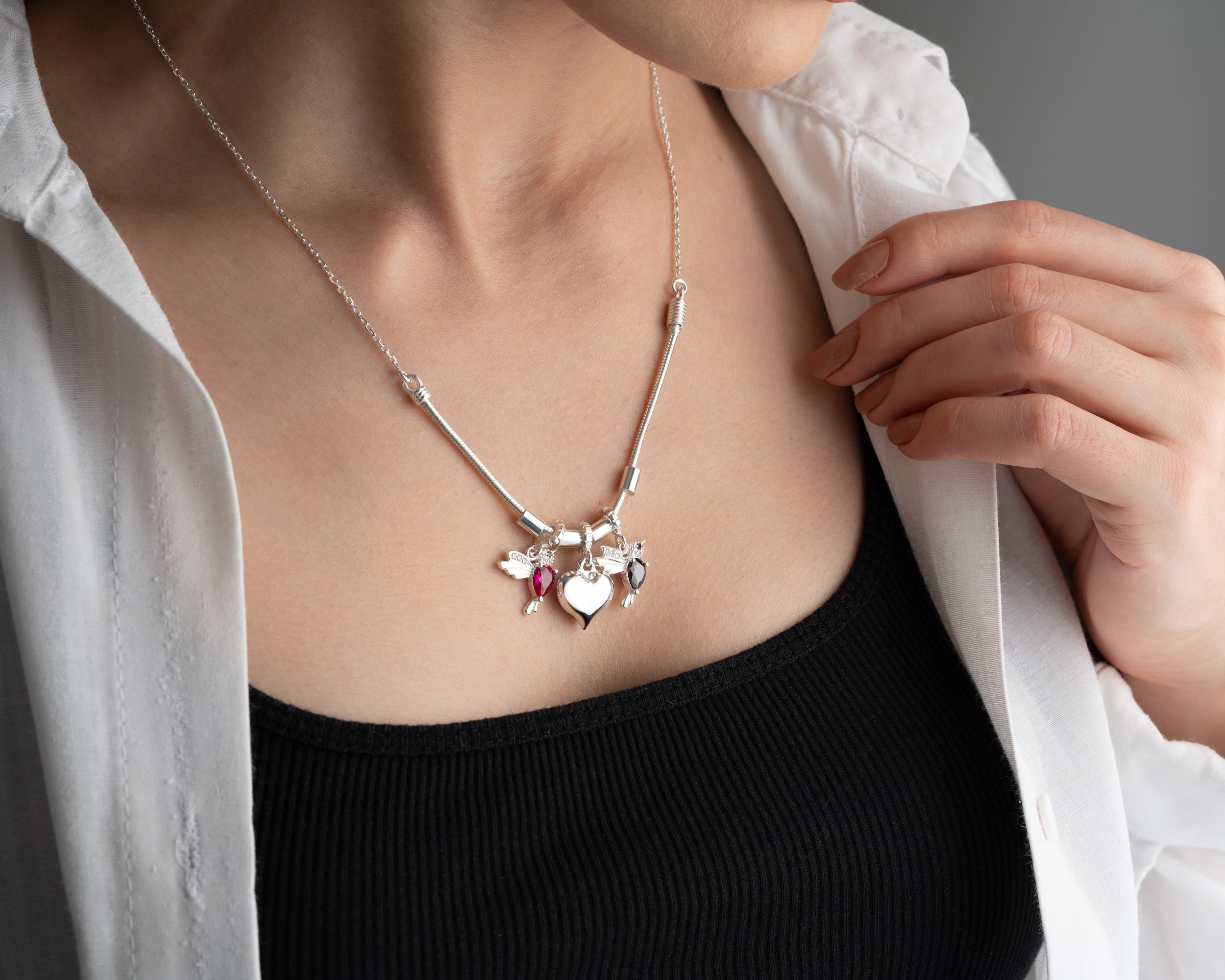 Custom Lovebirds and Kids Charm Necklace