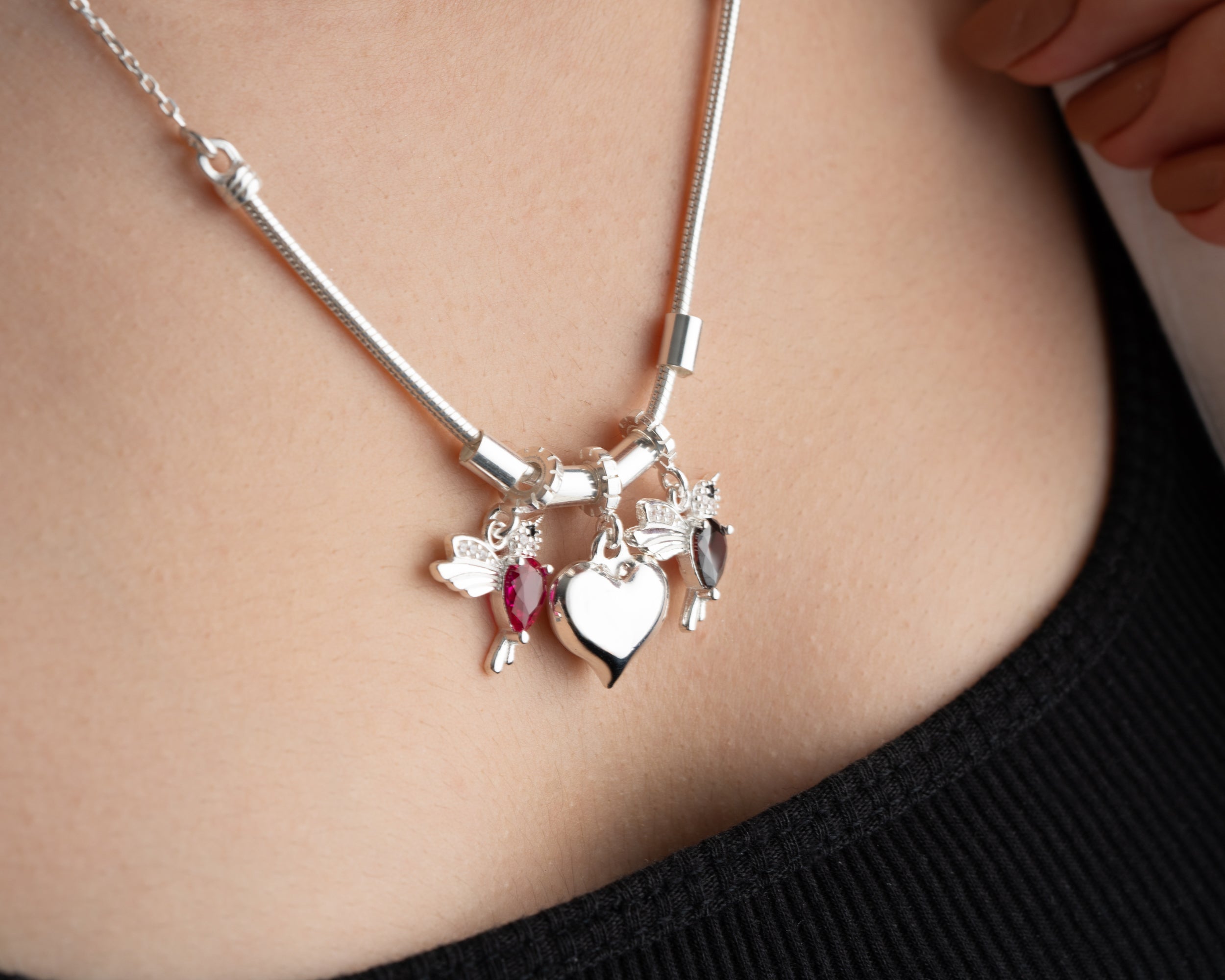 Custom Lovebirds and Kids Charm Necklace