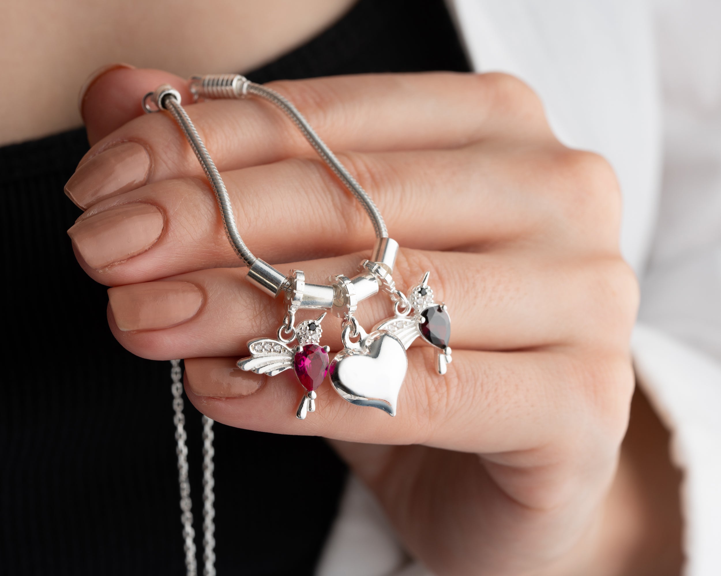 Custom Lovebirds and Kids Charm Necklace