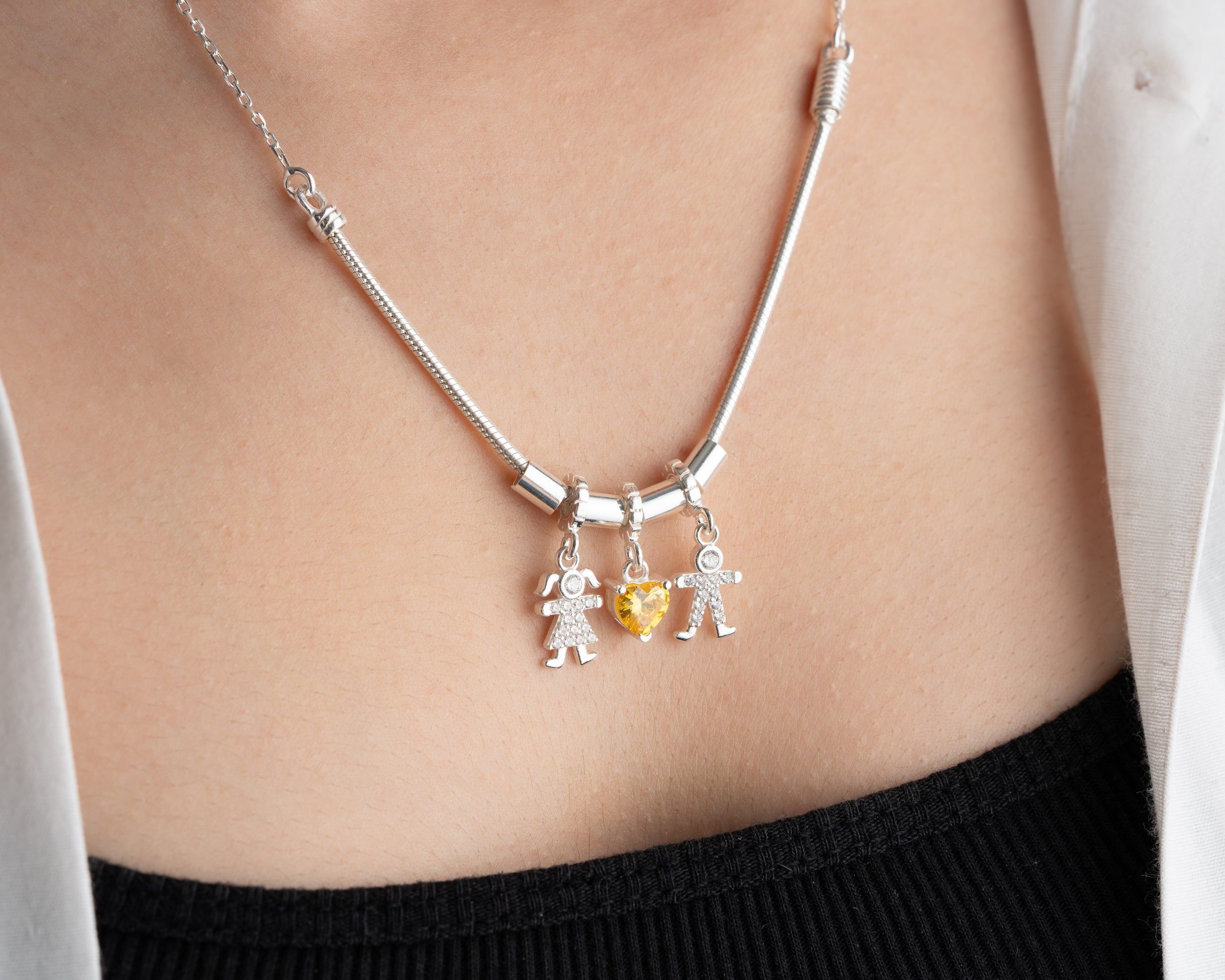 Custom Kids and Birthstone Charm Necklace