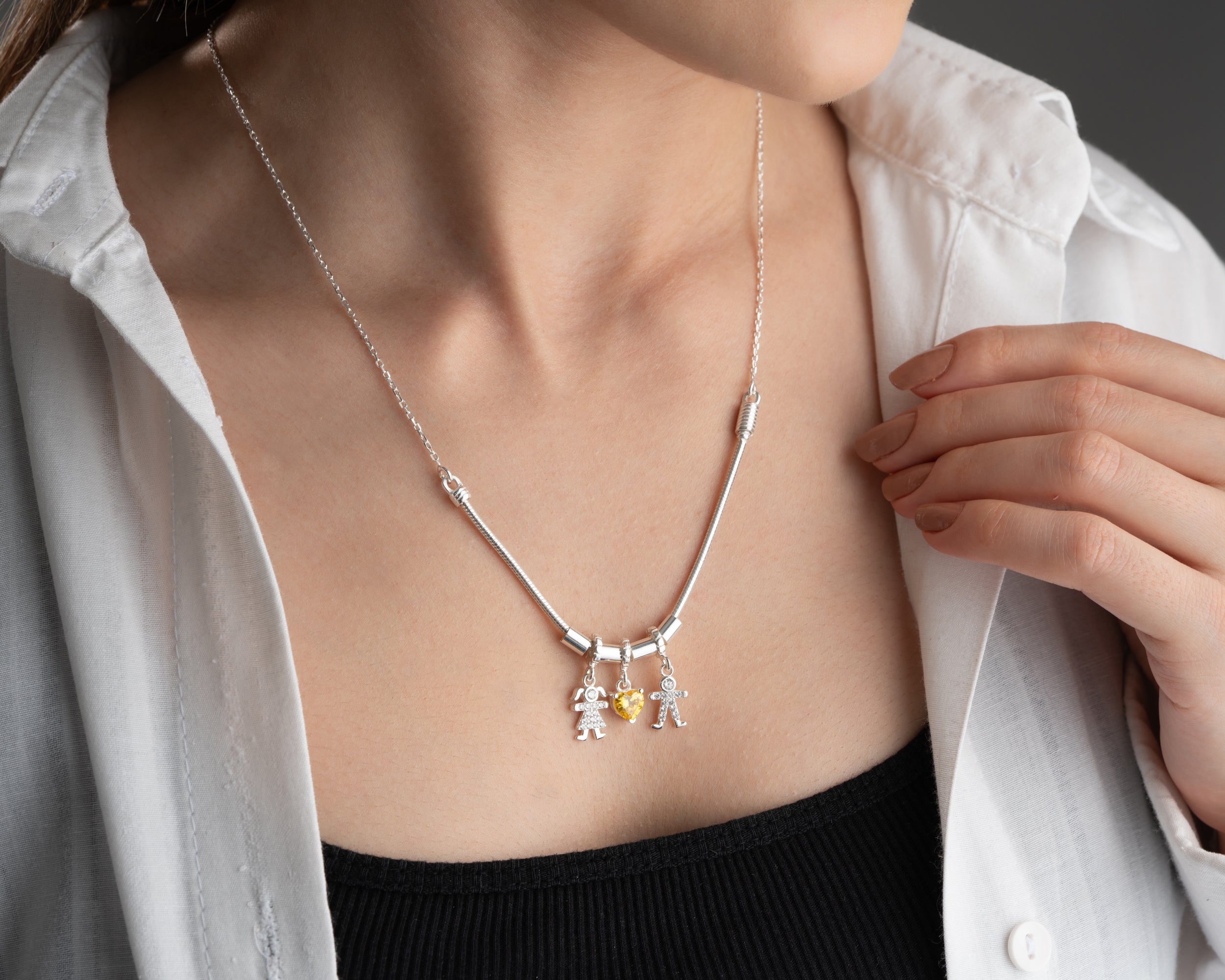 Custom Kids and Birthstone Charm Necklace