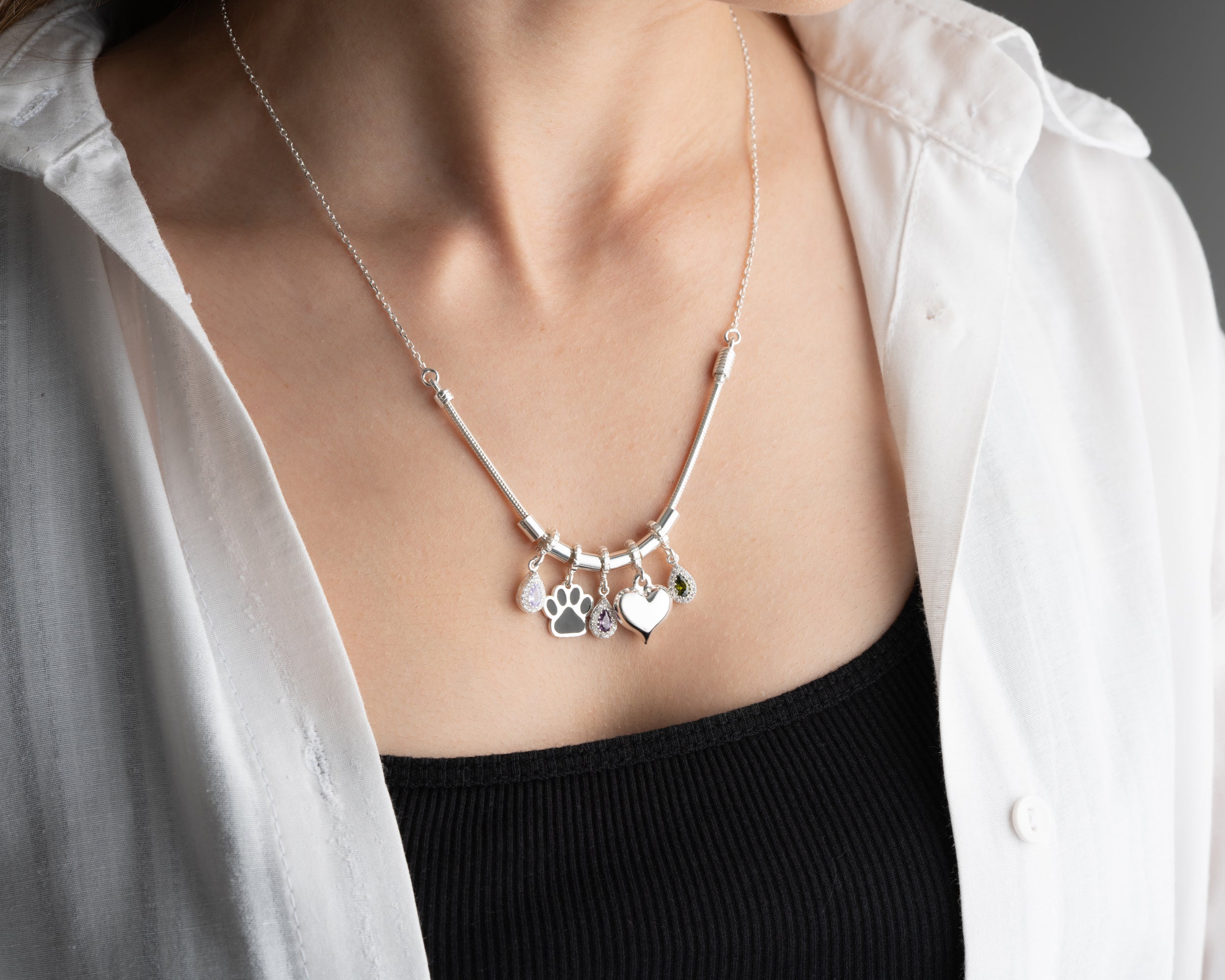 Custom Halo Birthstone Charm Necklace