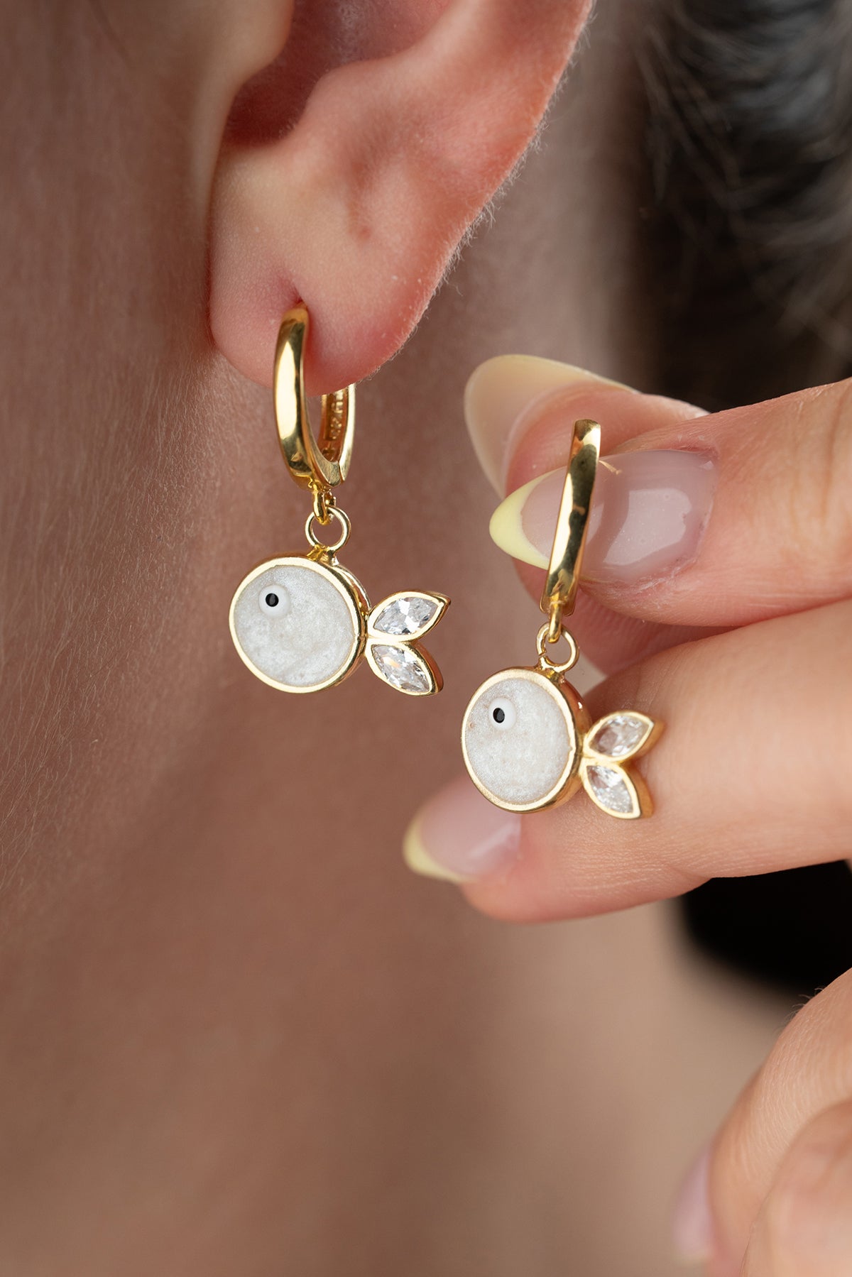 Mother of Pearl Fish Huggie Hoop Earrings