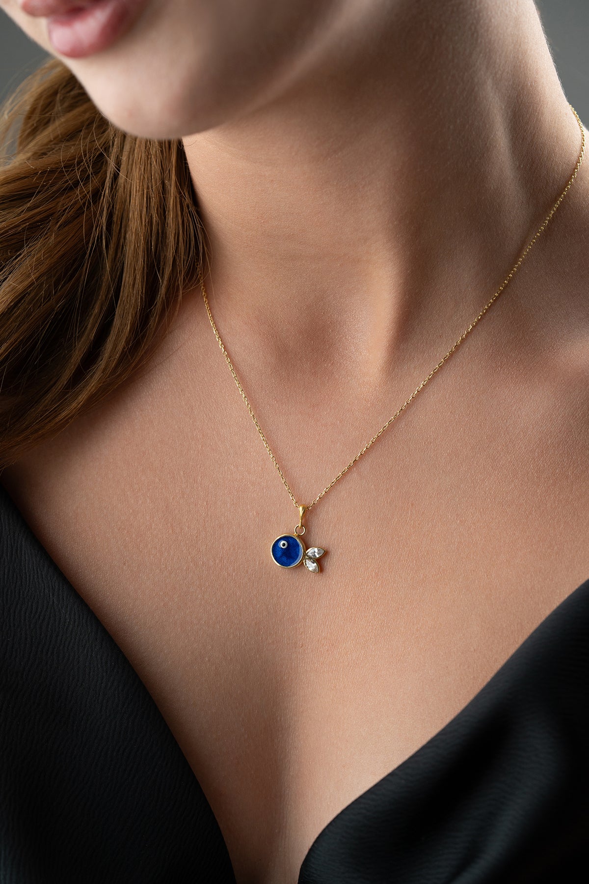 Blue Evil Eye Fish Pendant Necklace
