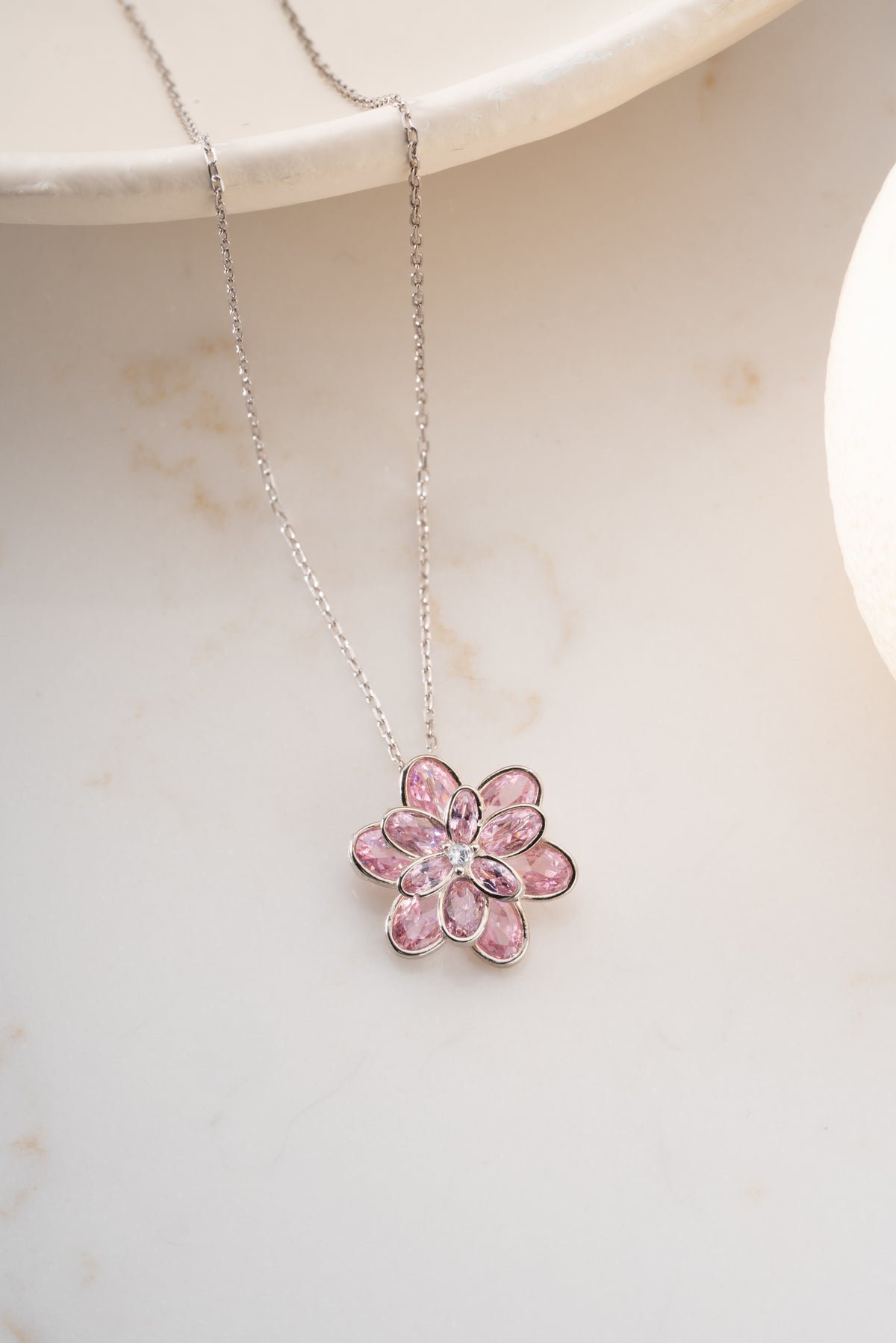 Pink Crystal Flower Pendant Necklace