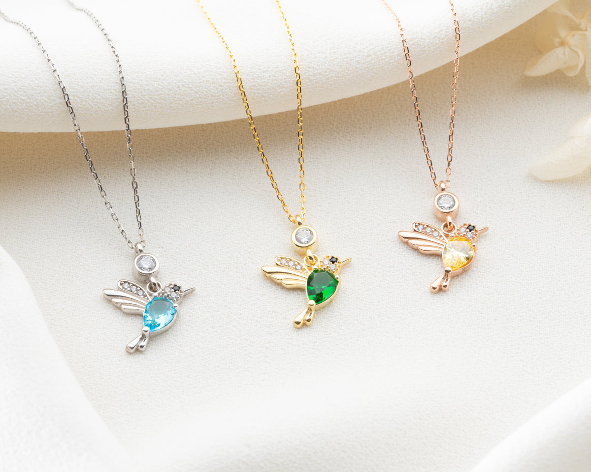 Hummingbird Birthstone Pendant Necklace