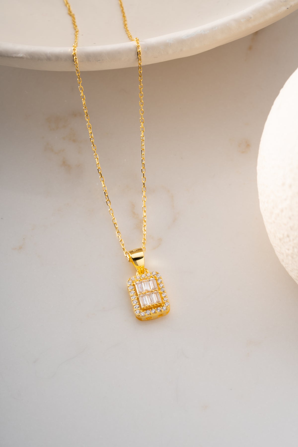 Baguette Crystal Halo Pendant Necklace