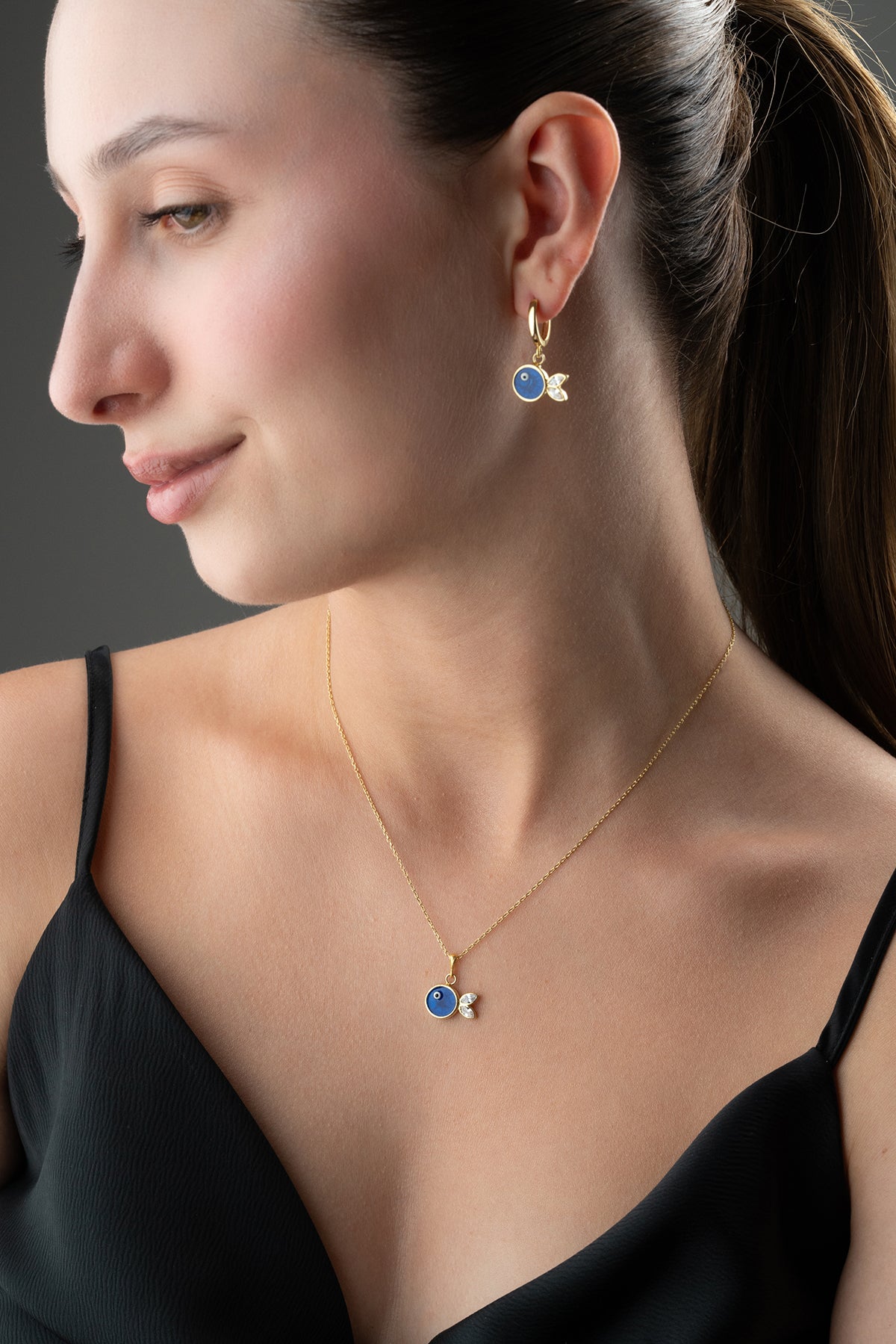 Blue Evil Eye Fish Jewelry Set