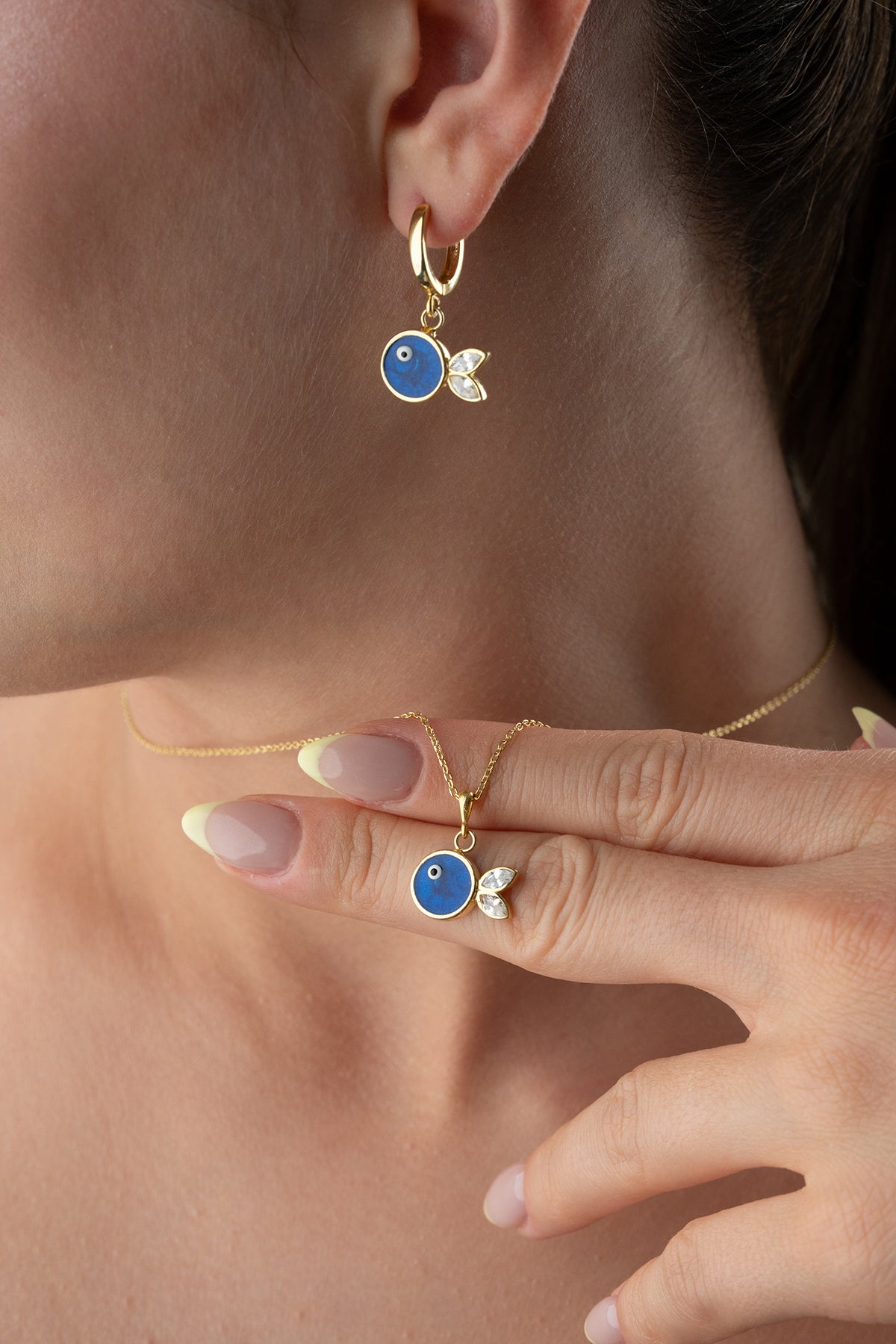 Blue Evil Eye Fish Jewelry Set
