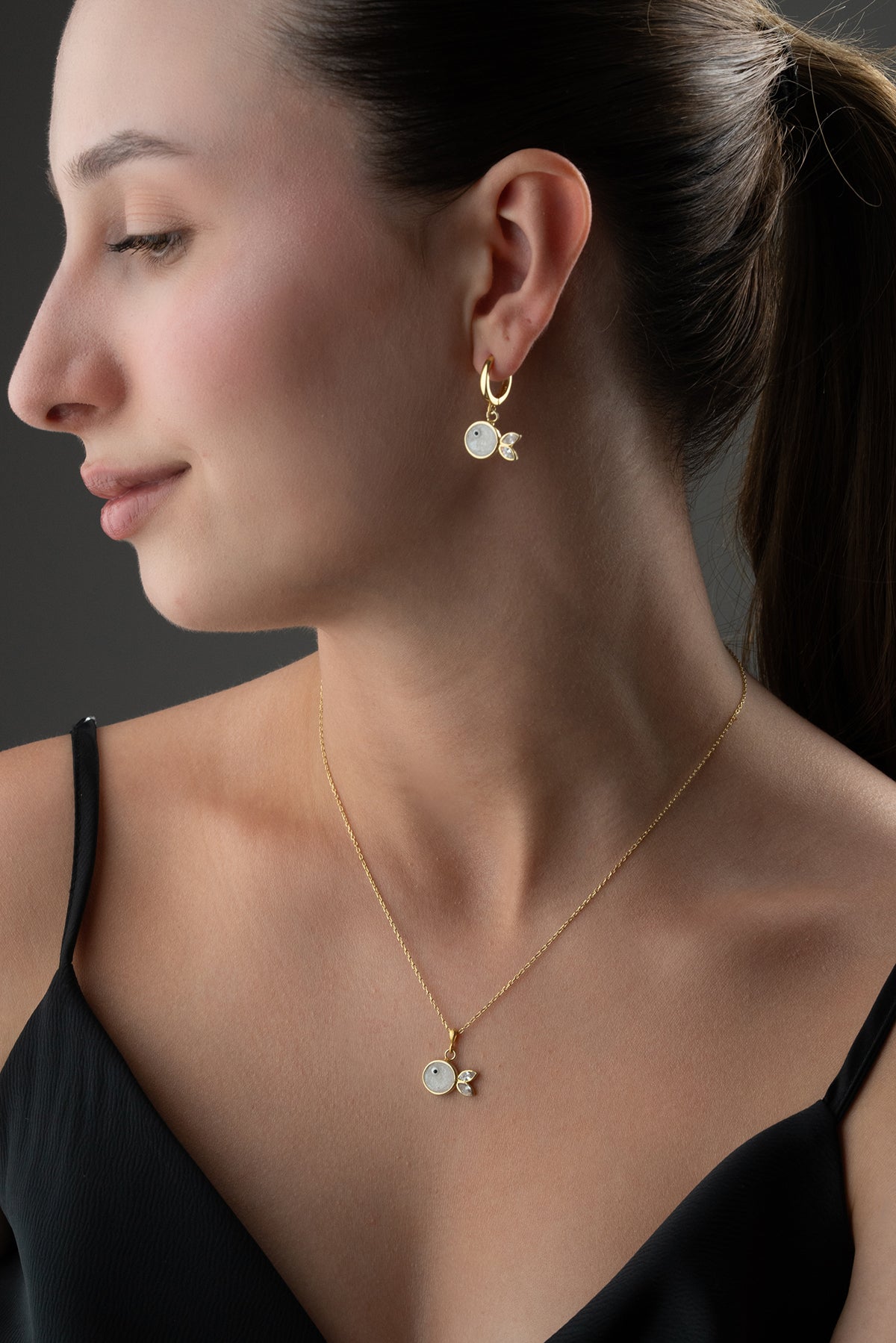 Mother of Pearl Fish Pendant Necklace and Earring Set