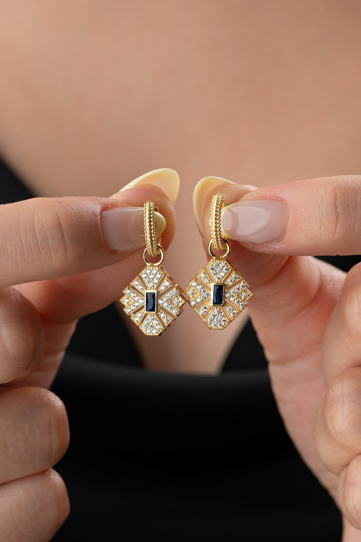 Blue Stone Starburst Drop Earrings
