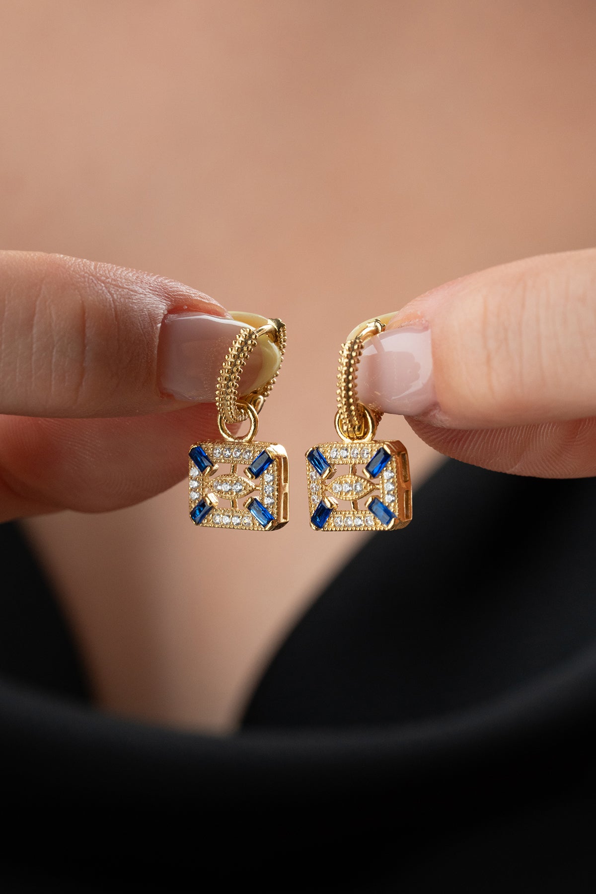 Art Deco Blue Stone Square Earrings