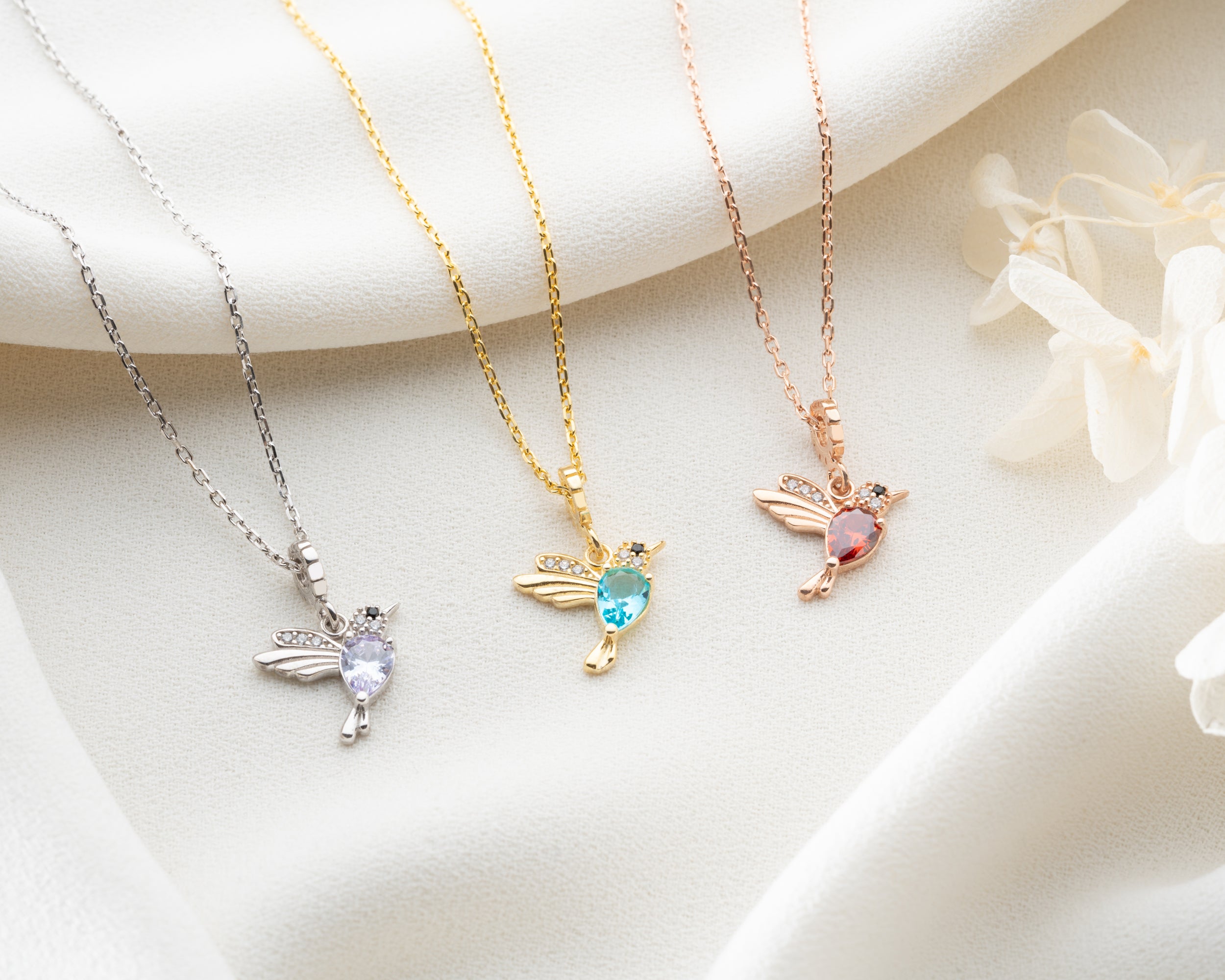 Custom Birthstone Hummingbird Necklace