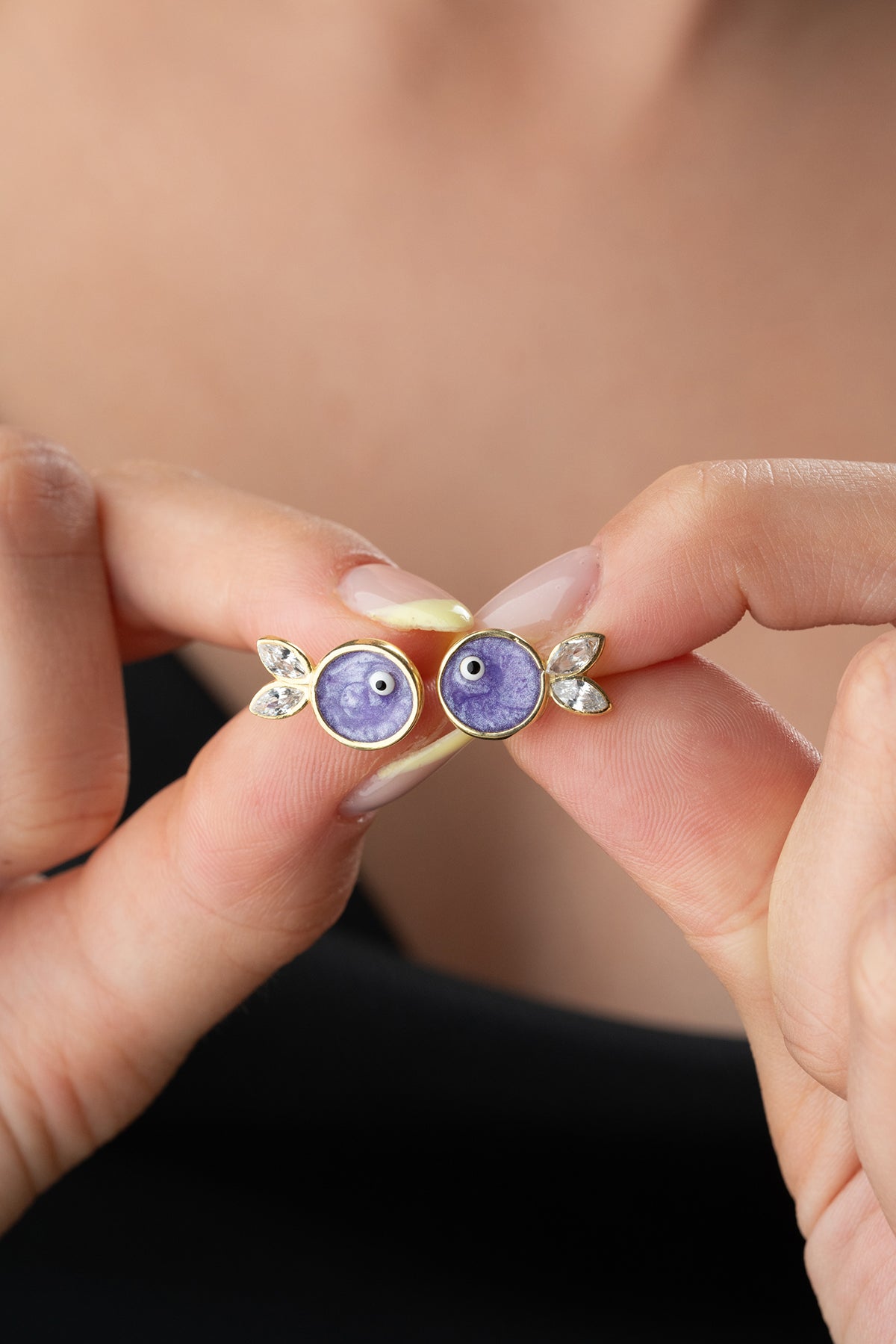 Purple Evil Eye Crystal Stud Earrings
