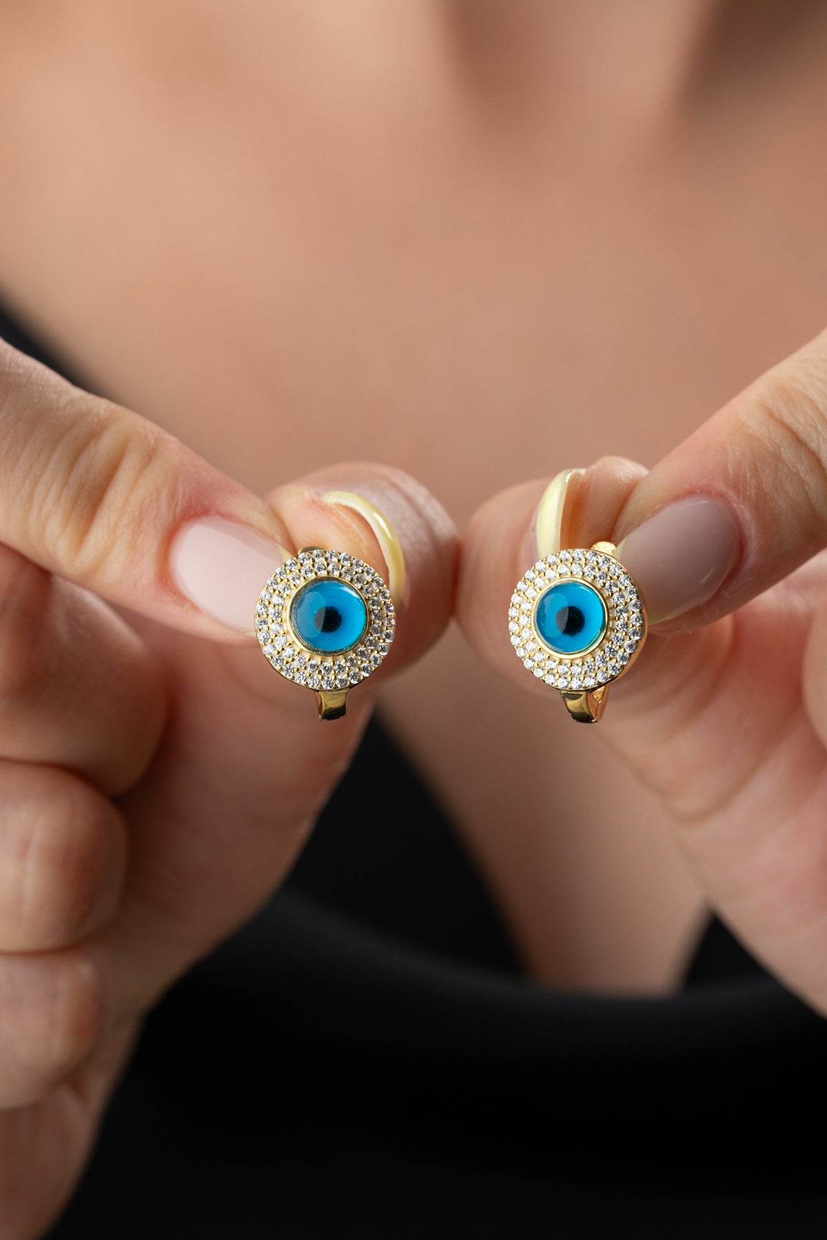 Evil Eye Halo Clip Earrings