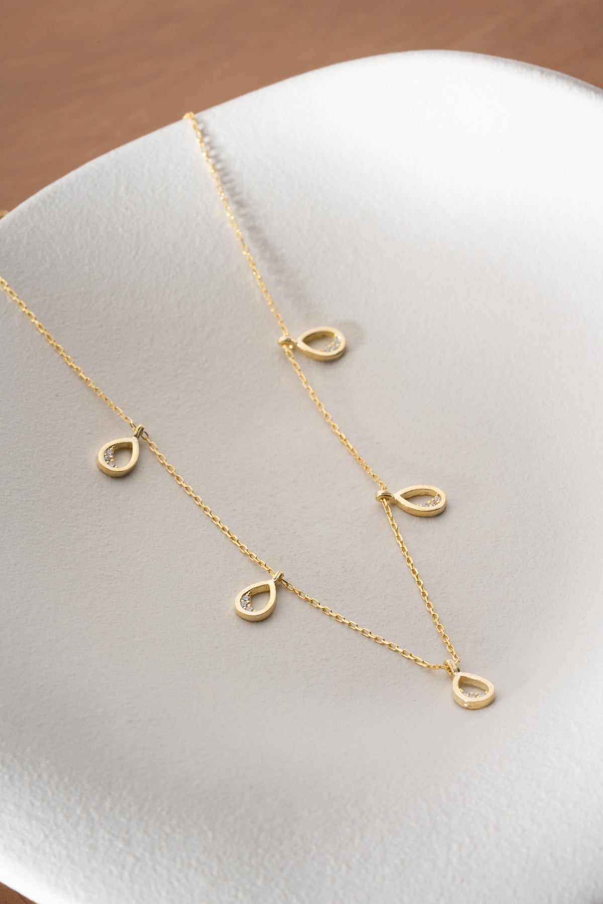 Gold Teardrop Charm Station Necklace