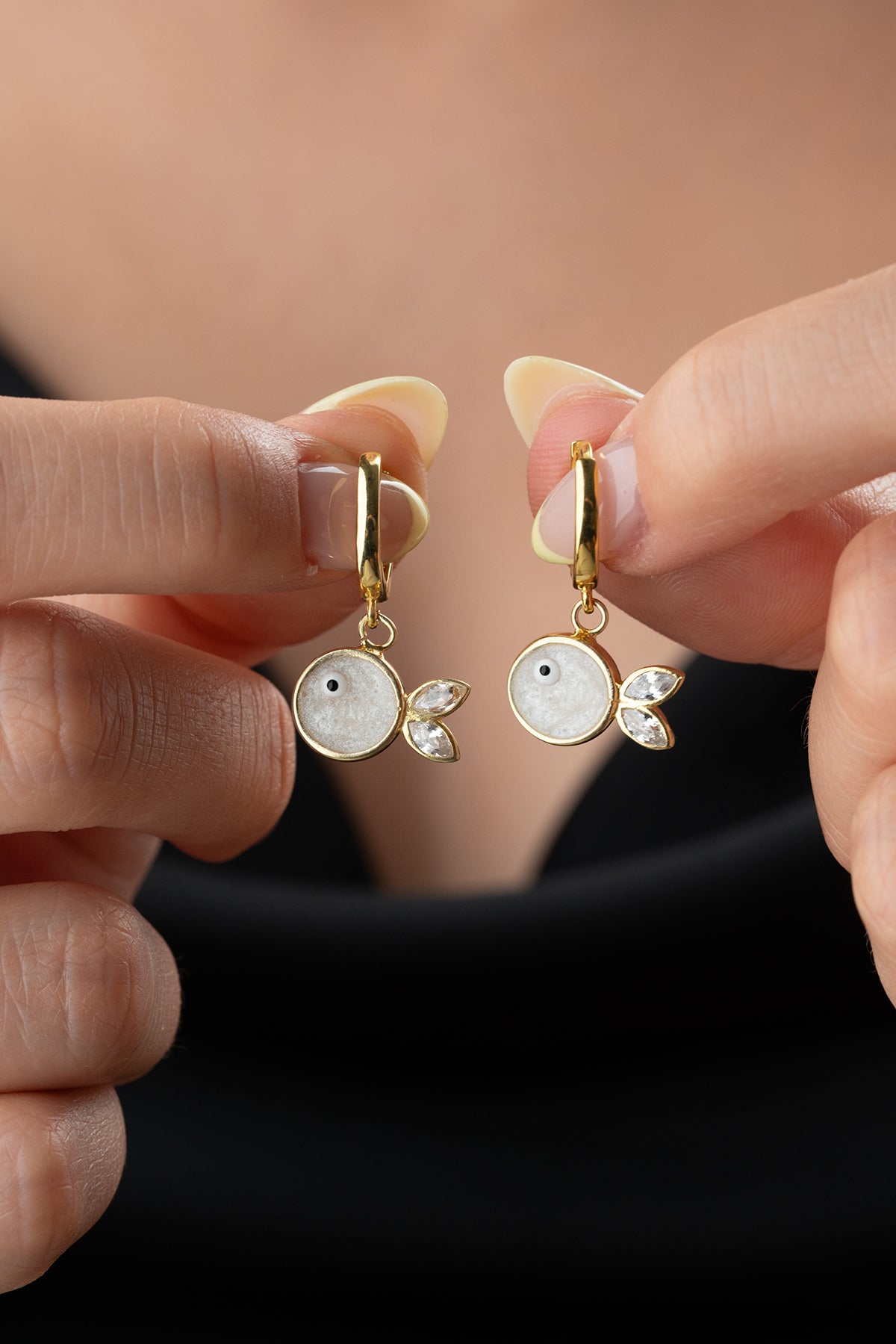Mother of Pearl Fish Huggie Hoop Earrings