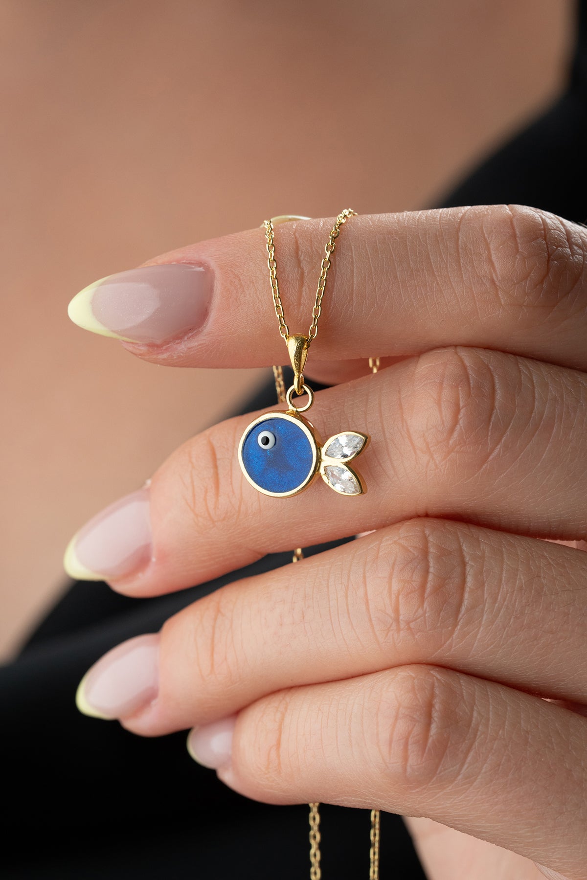 Blue Evil Eye Fish Pendant Necklace