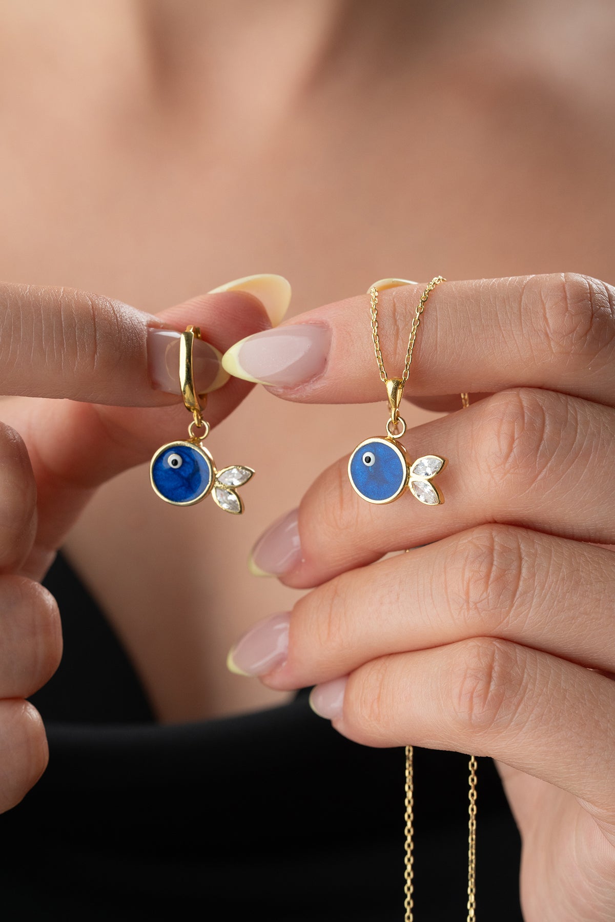 Blue Evil Eye Fish Jewelry Set