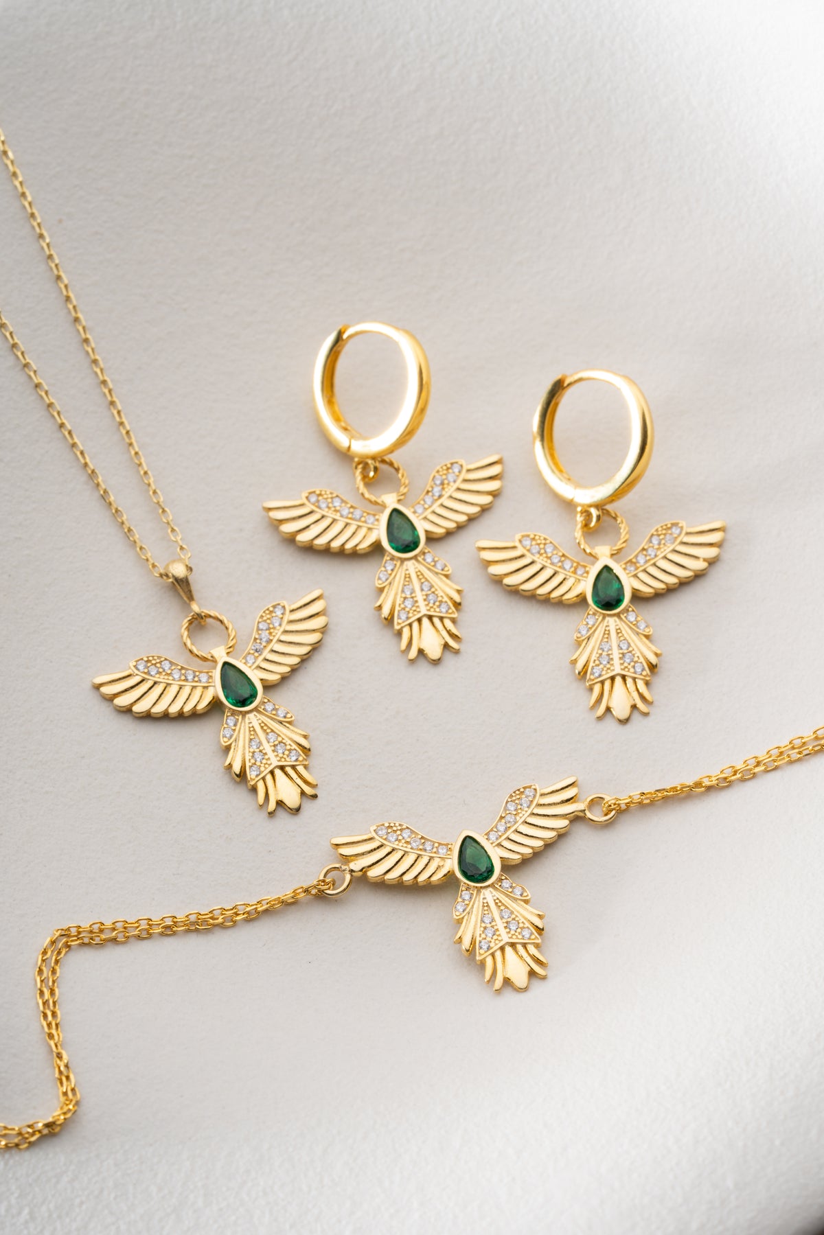 Emerald Phoenix Bird Jewelry Set