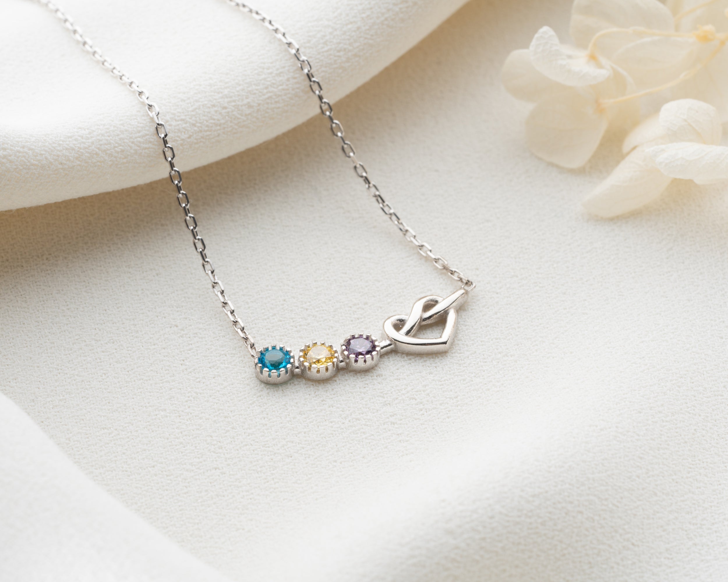 Custom Heart Knot Birthstone Necklace