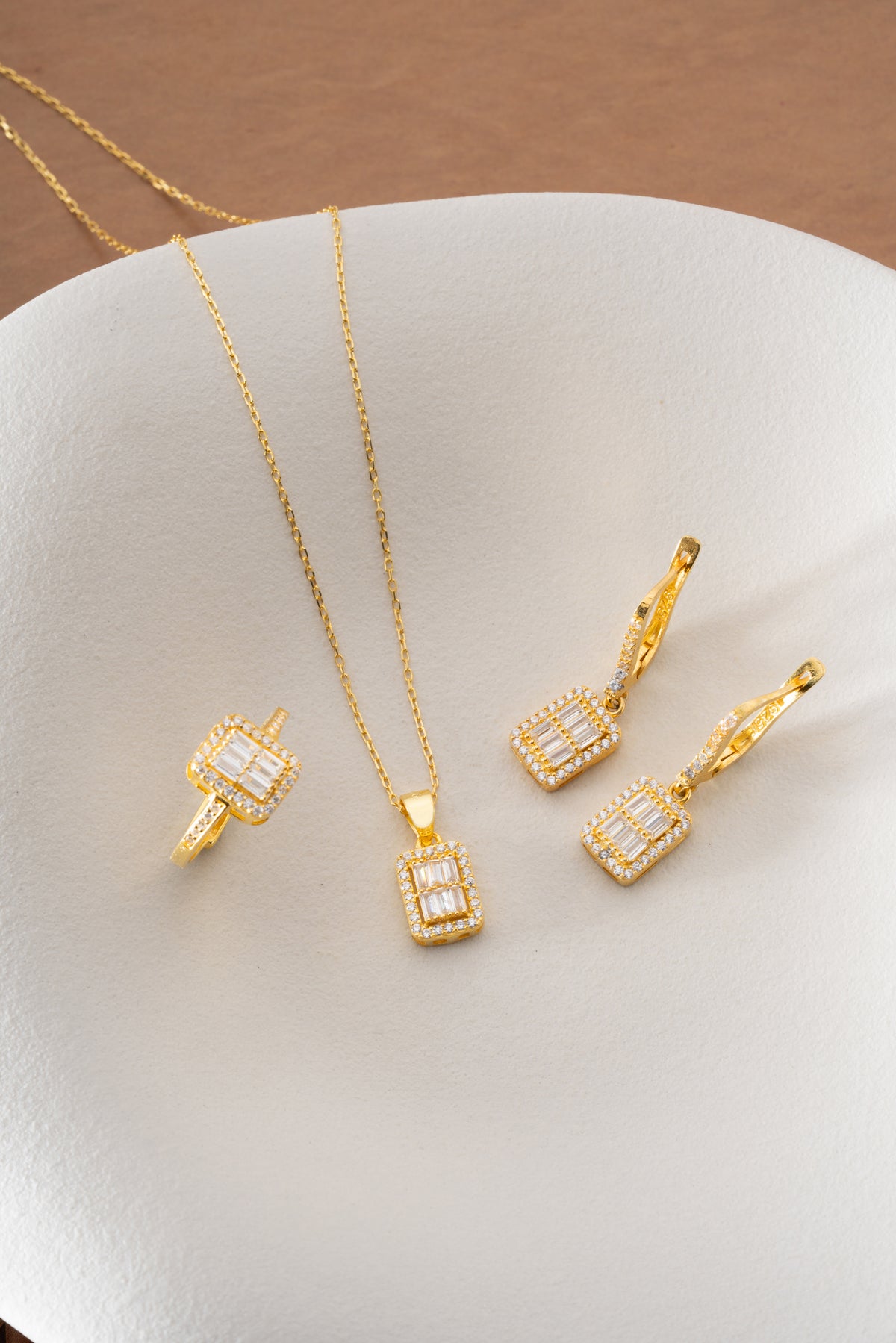 Baguette Cluster Halo Jewelry Set