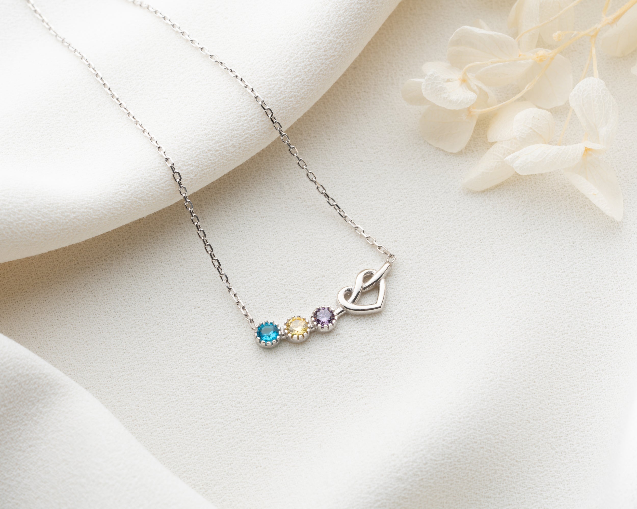 Custom Heart Knot Birthstone Necklace