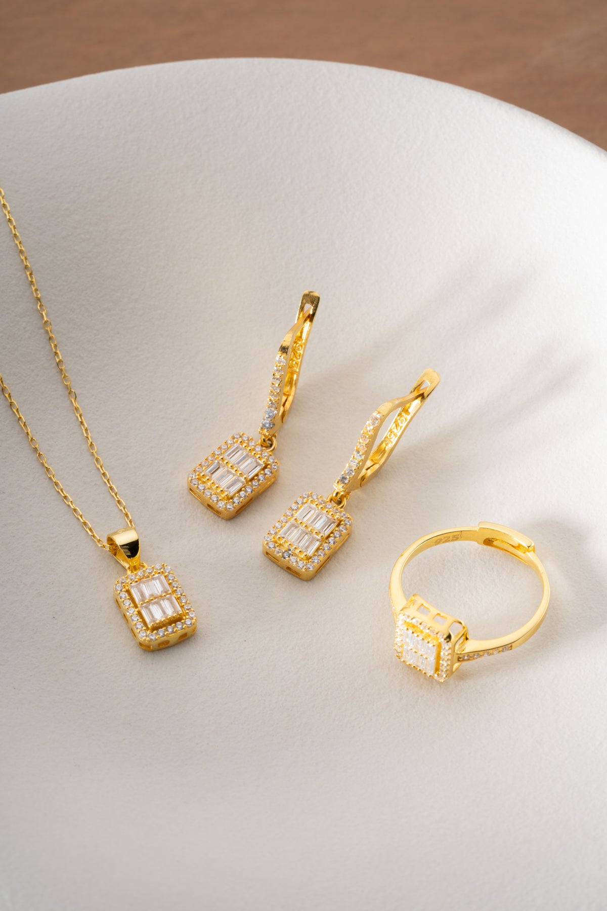 Baguette Cluster Halo Jewelry Set