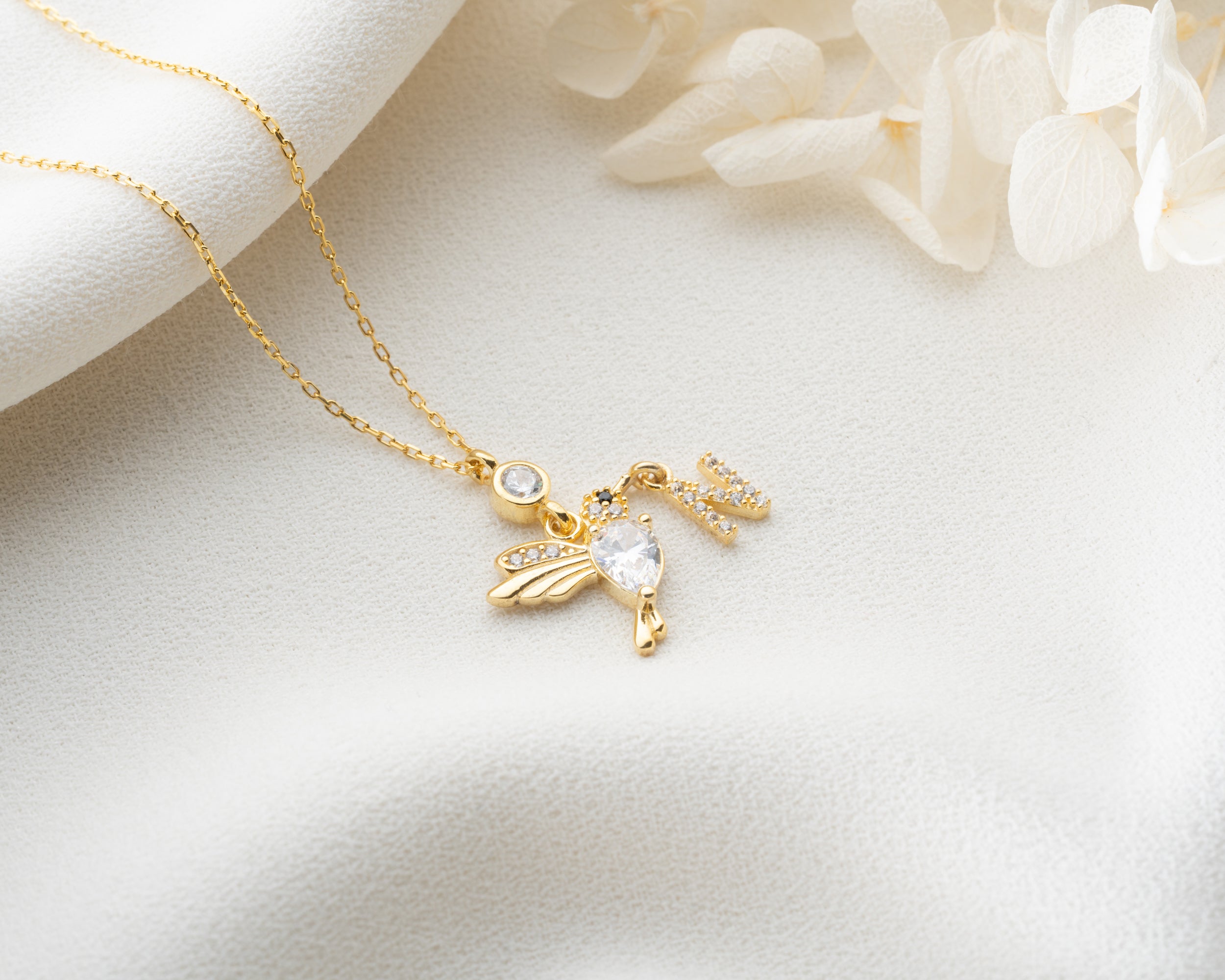Custom Hummingbird Initial Birthstone Necklace