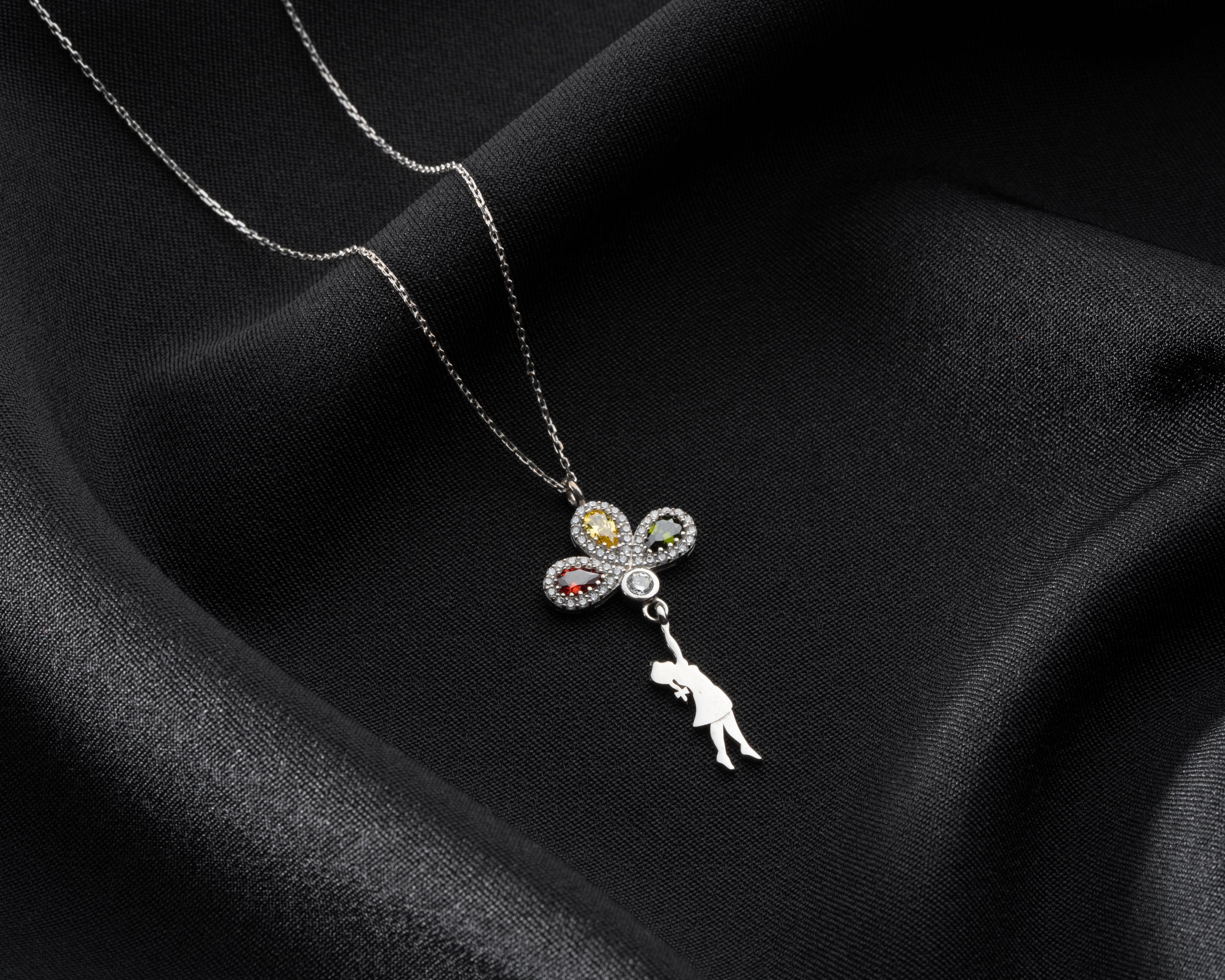 Girl Holding Balloon Birthstone Necklace
