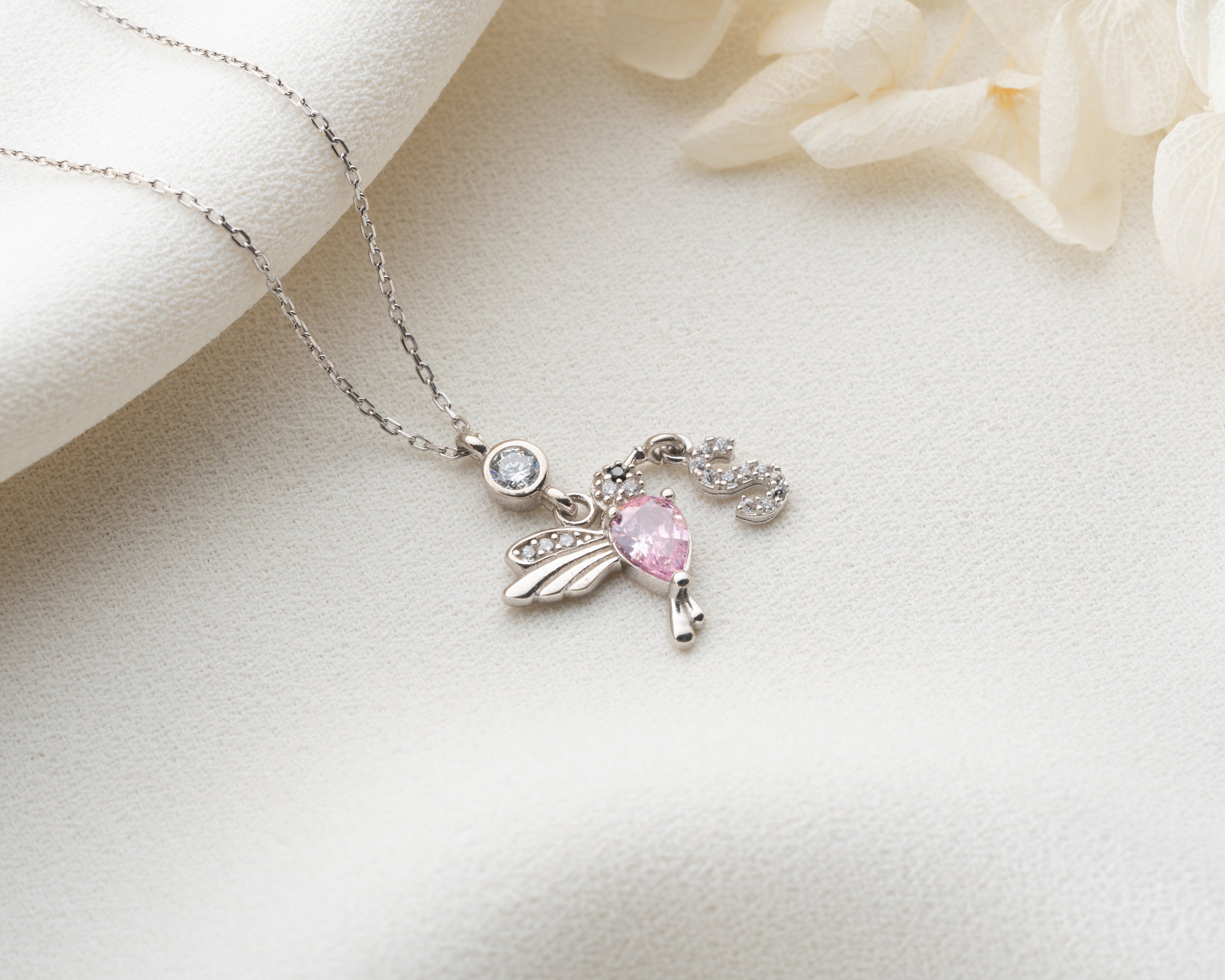 Custom Hummingbird Initial Birthstone Necklace