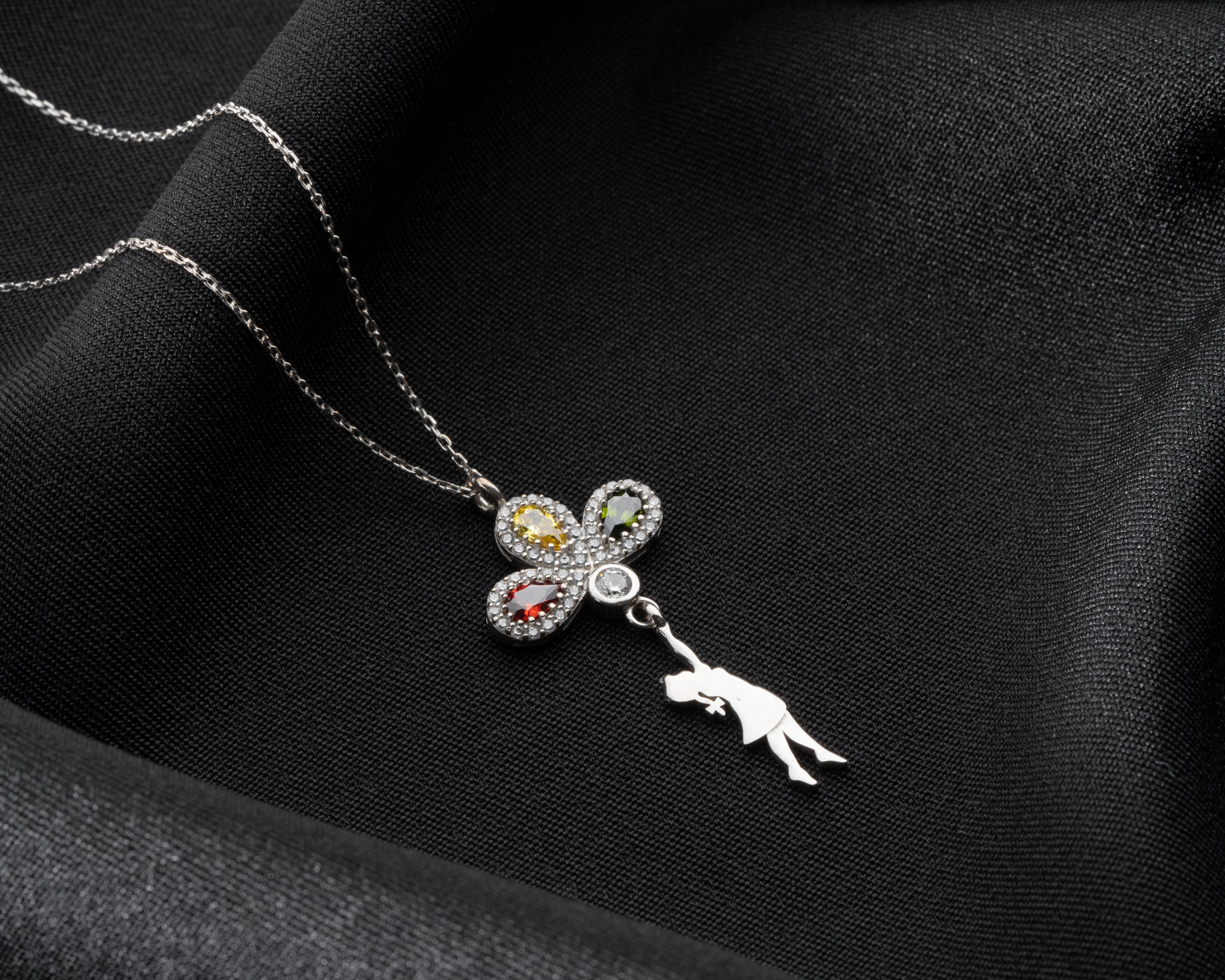 Girl Holding Balloon Birthstone Necklace