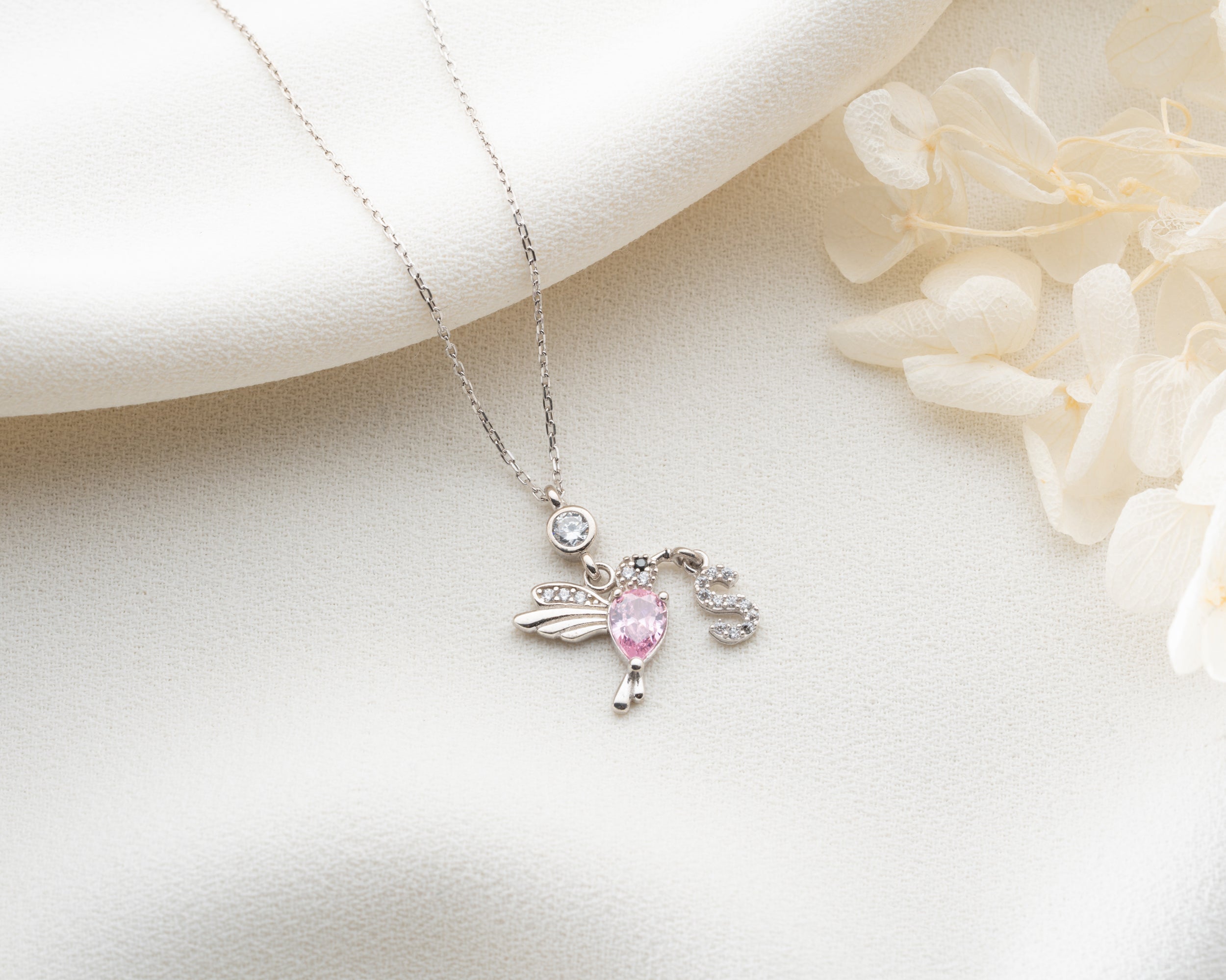 Custom Hummingbird Initial Birthstone Necklace