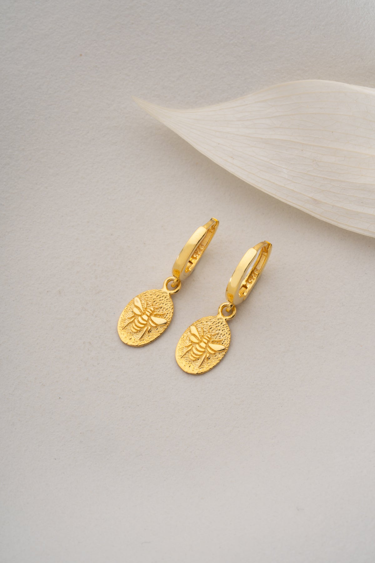 Gold Bee Coin Drop Earrings